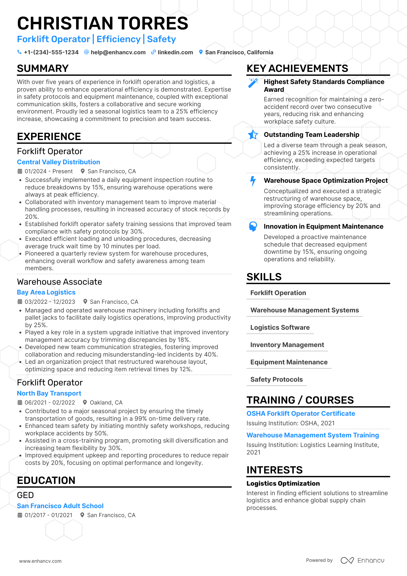 A resume example of a Seasonal Forklift Operator