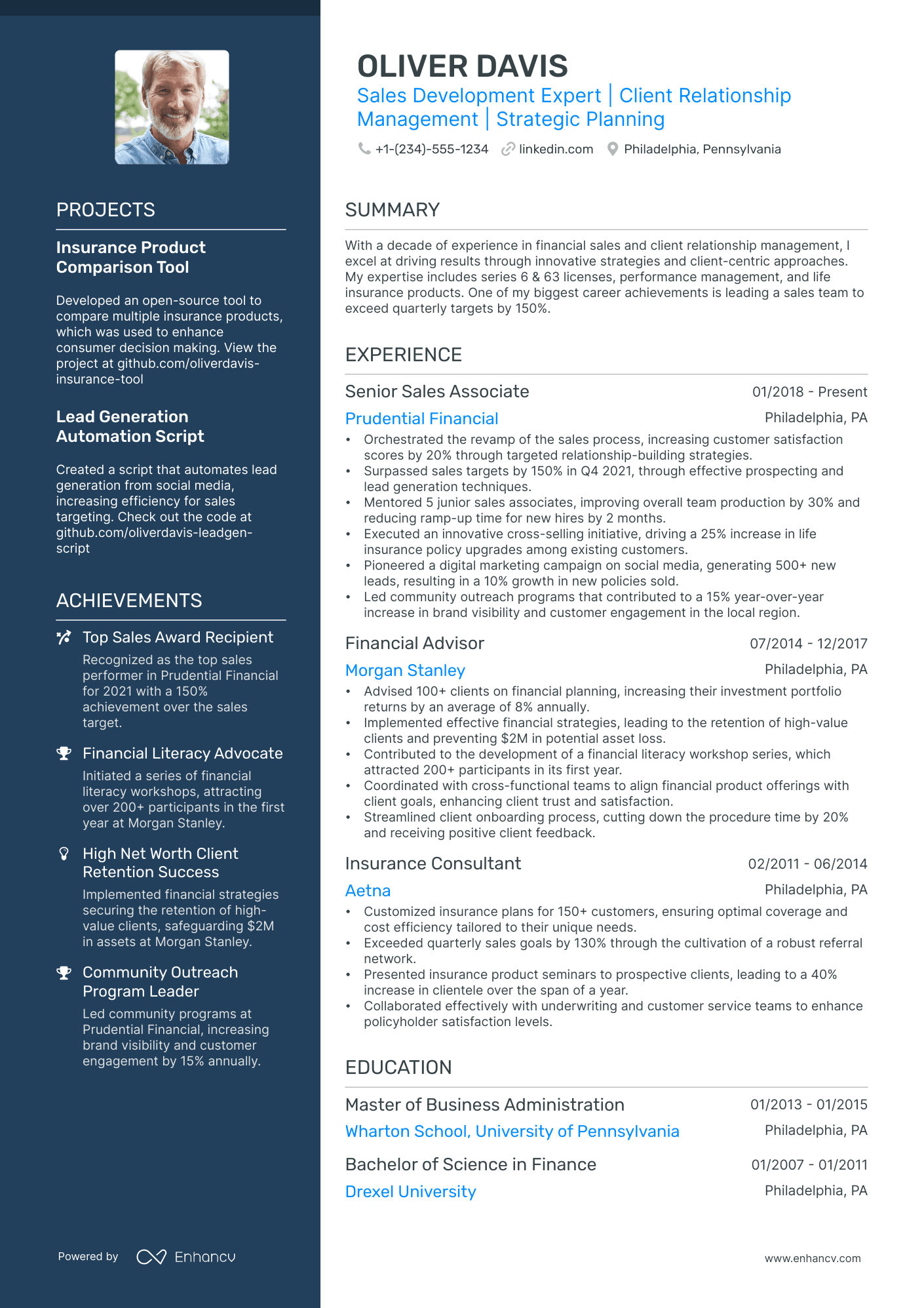 sample resume for a business development manager