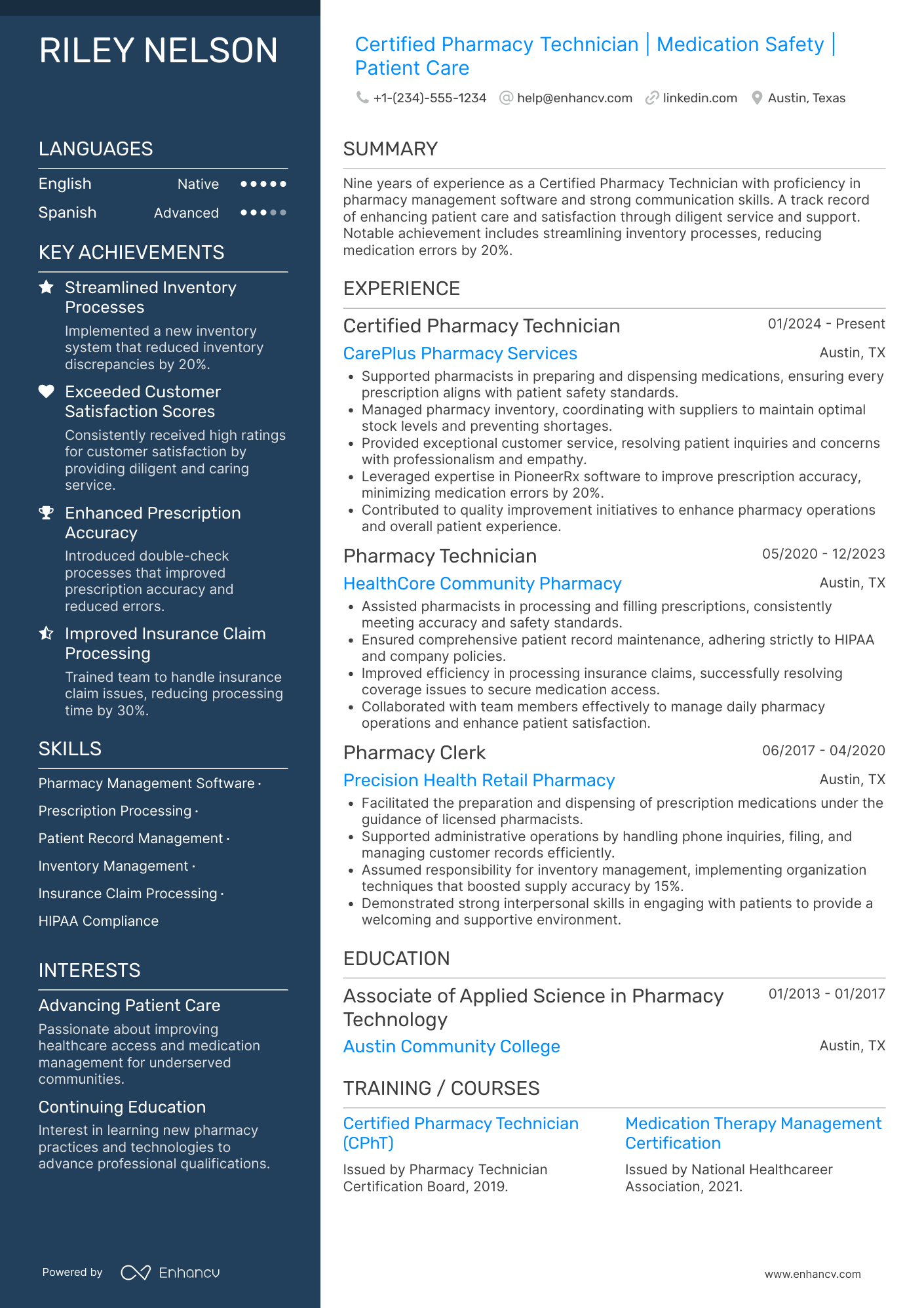 A resume example of a Certified Pharmacy Technician