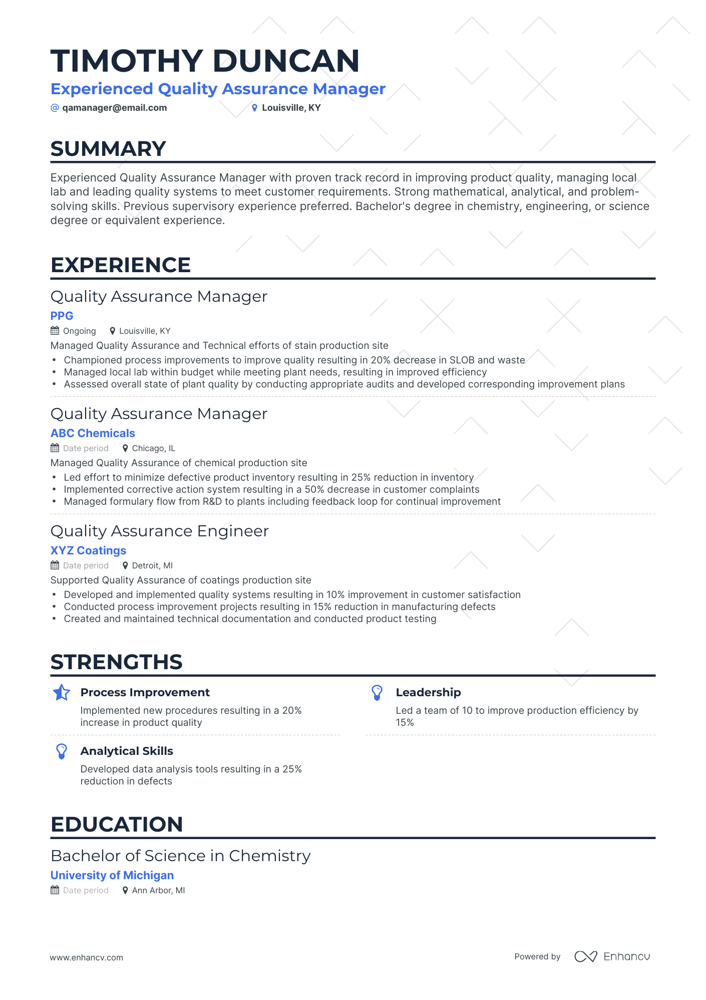 Classic Quality Assurance Manager Resume Template