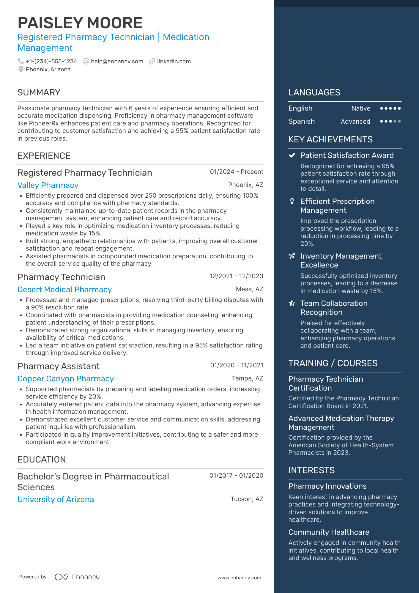 A resume example of a Registered Pharmacy Technician