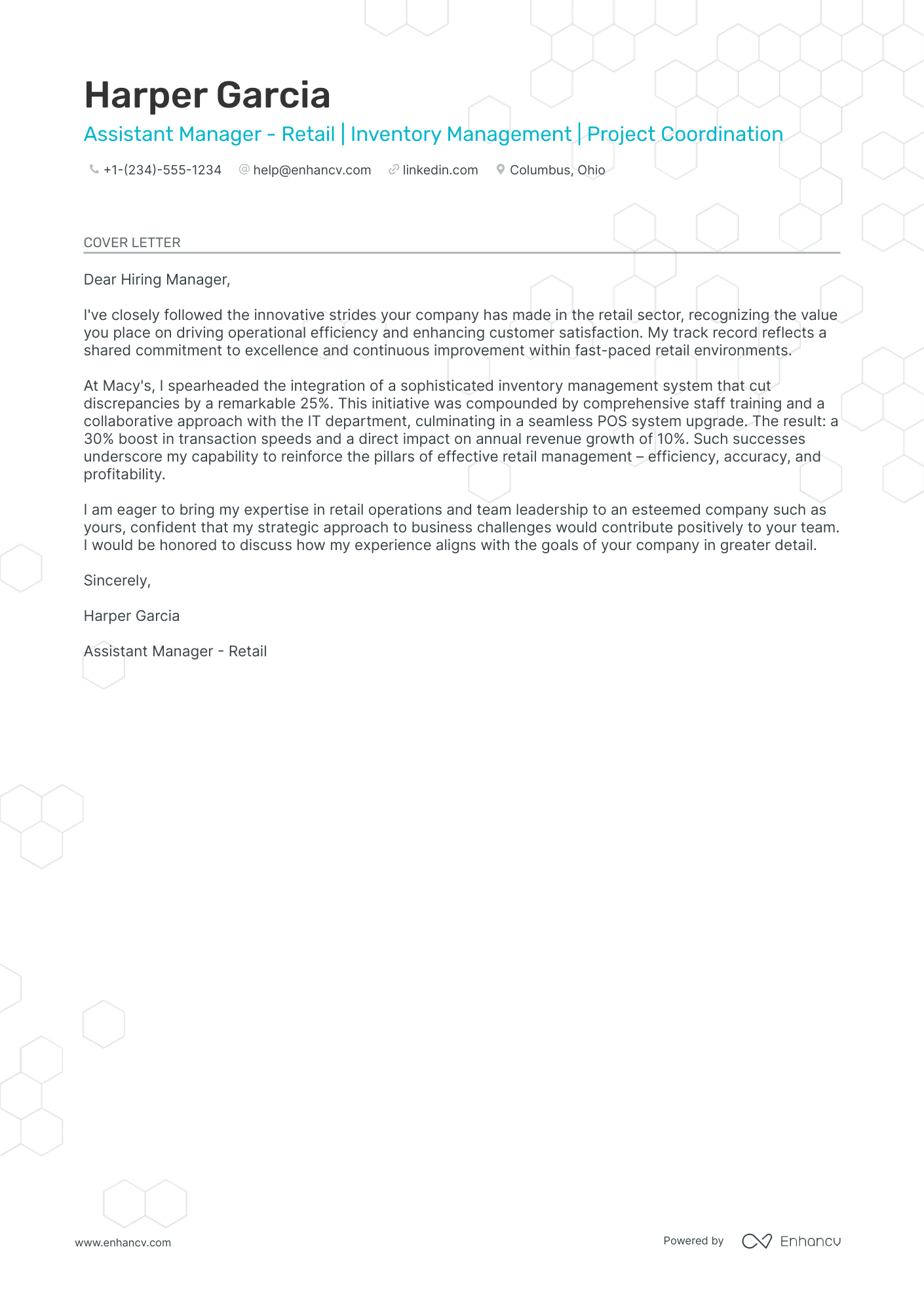 cover letter for retail companies