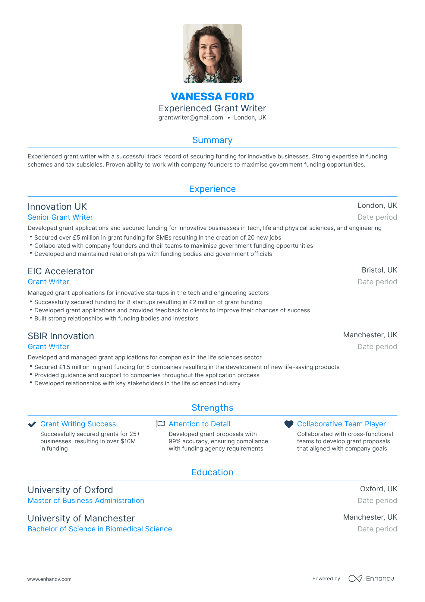 Traditional Grant Writer Resume Template