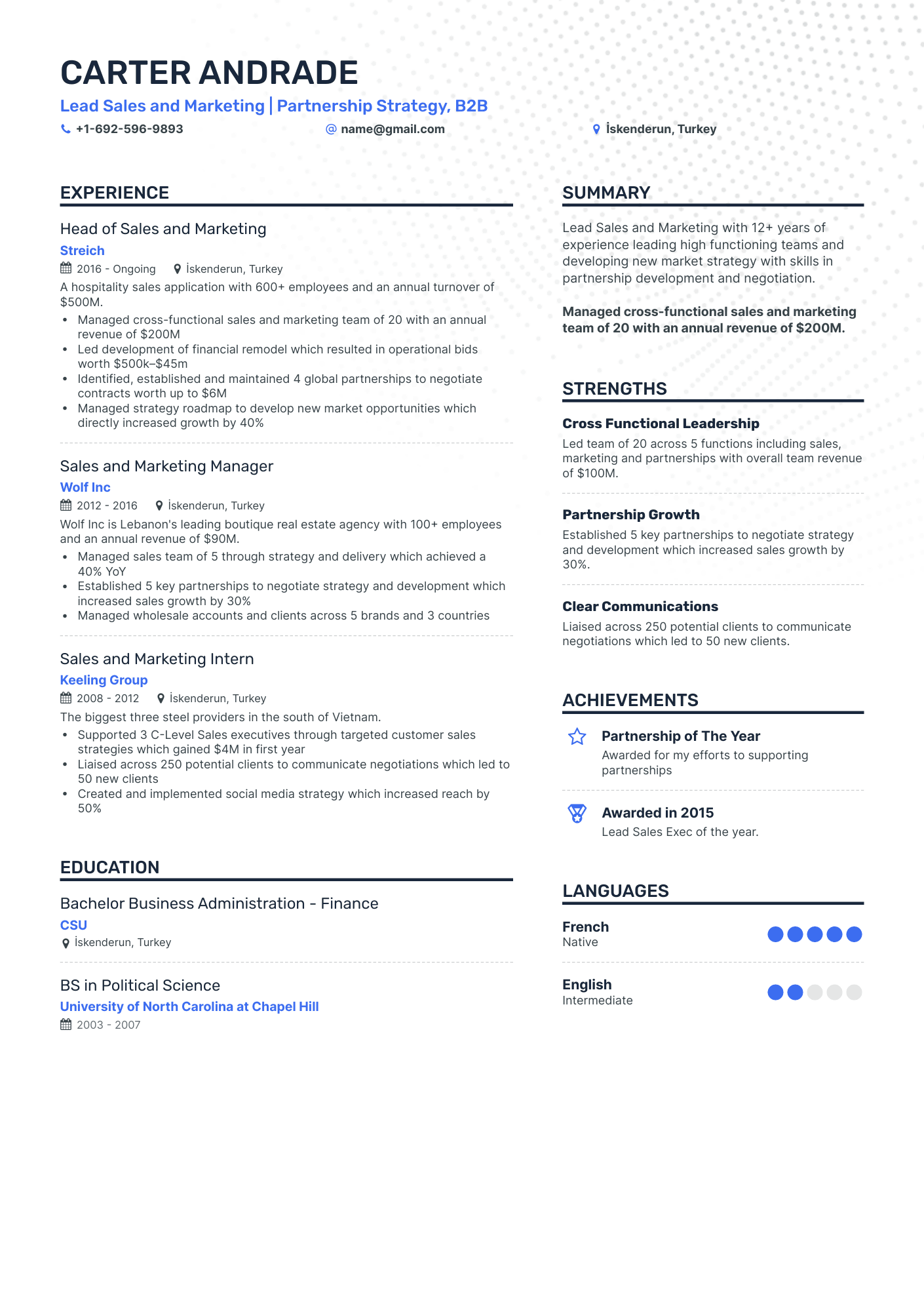 Simple Sales And Marketing Resume Template