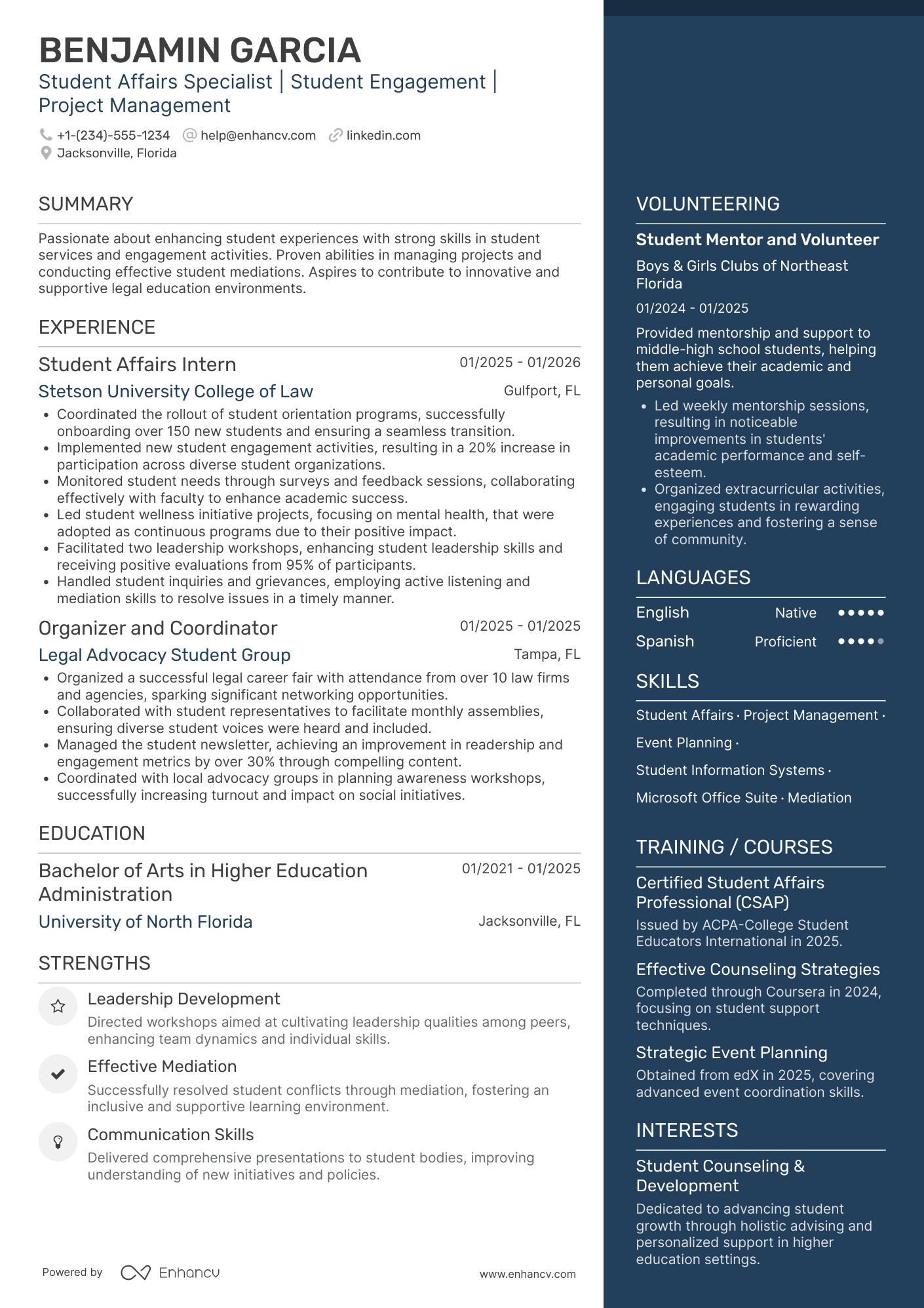 A resume example of a Law School Student Affairs Administrator