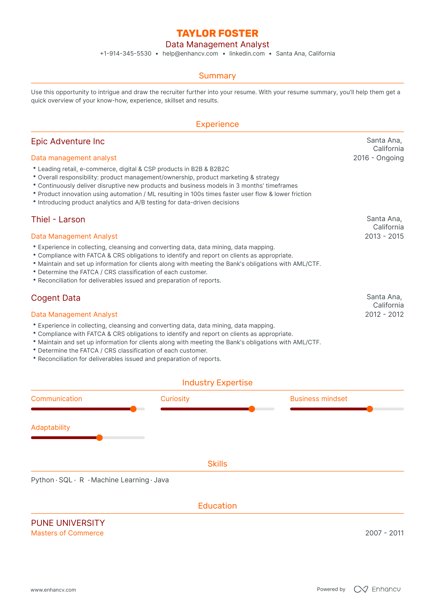 Data Management Analyst Resume Examples & Guide for 2023 (Layout ...