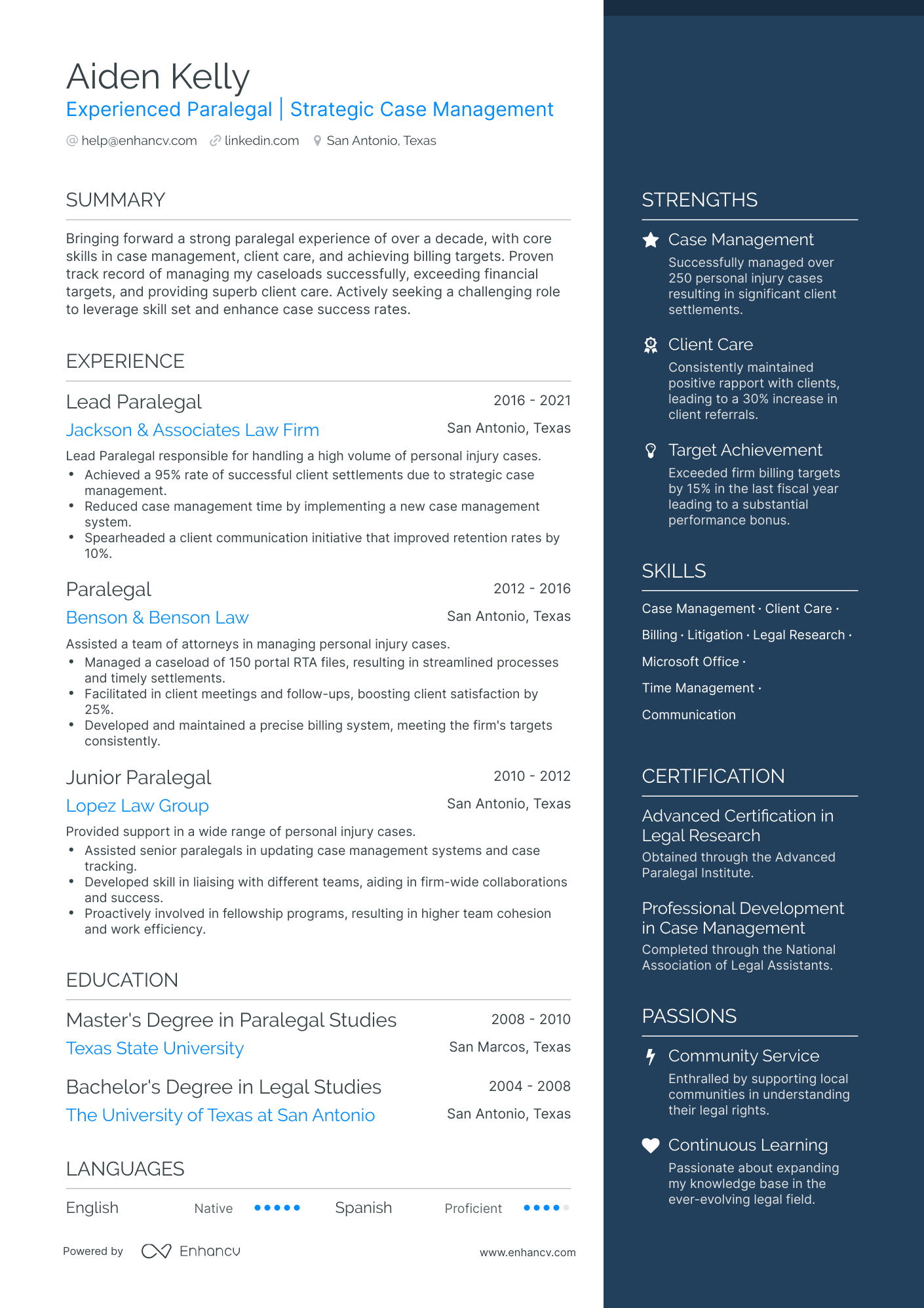 A resume example of a Personal Injury Paralegal
