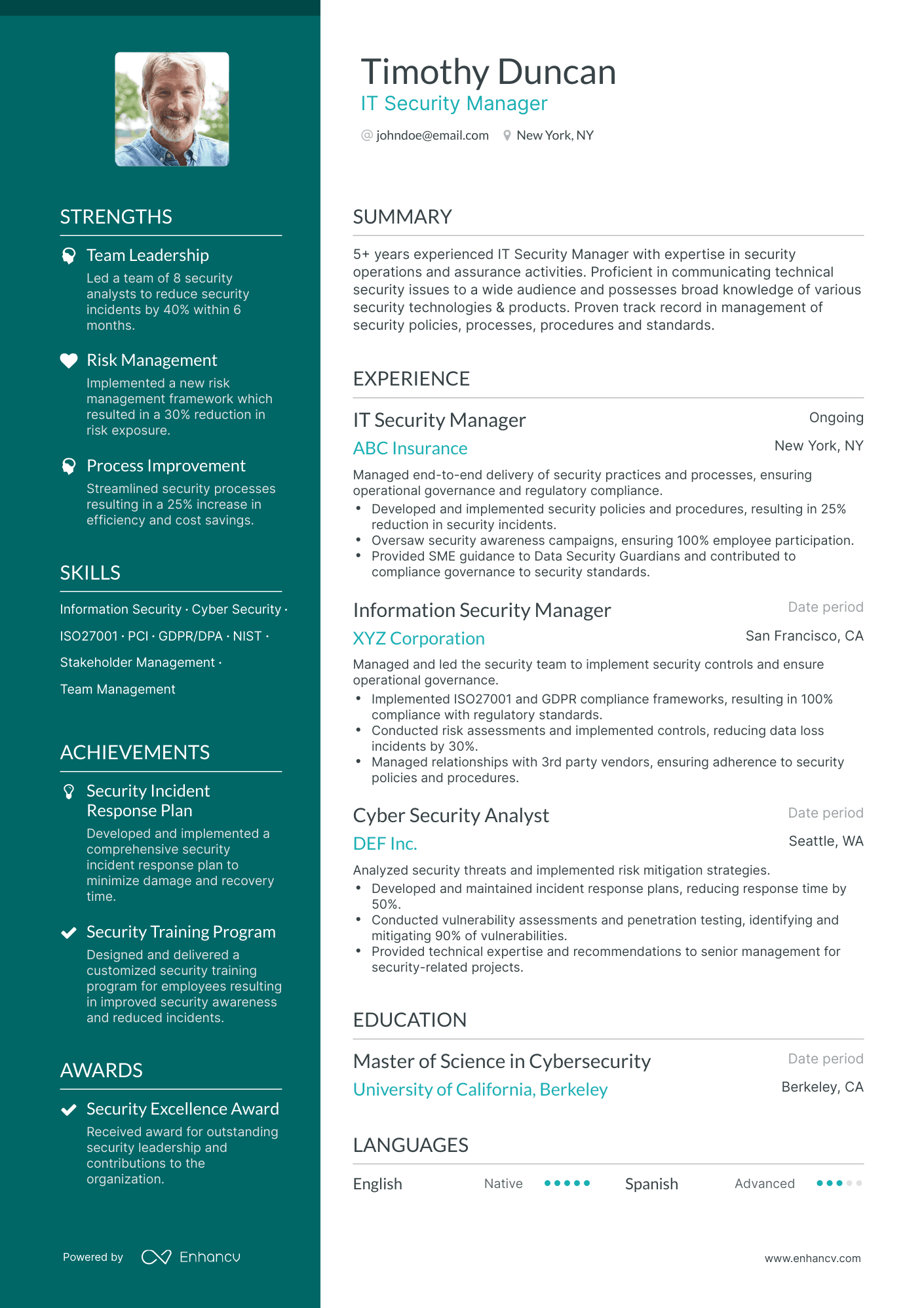Polished IT Security Manager Resume Template