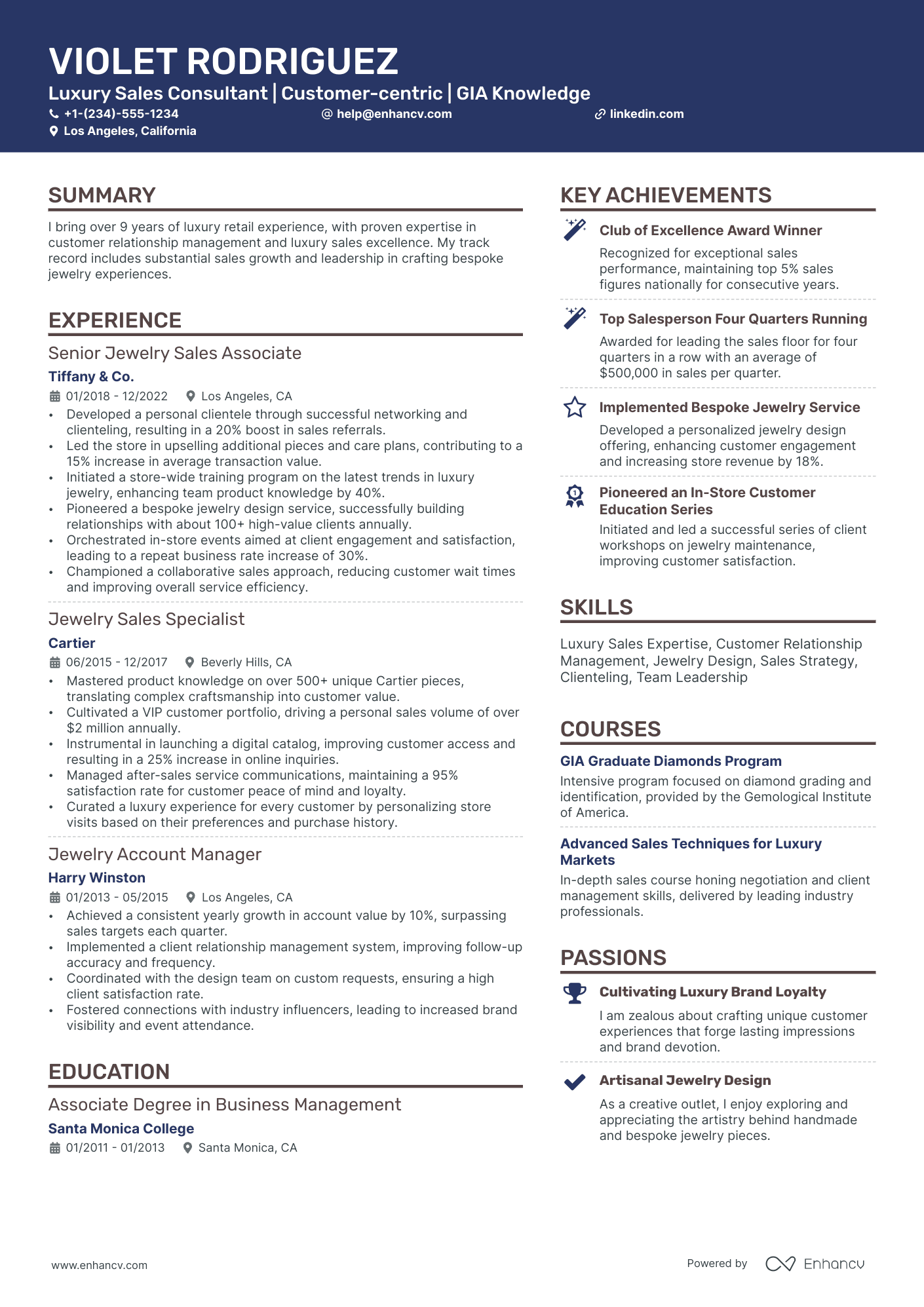 sample resume for jewelry sales manager