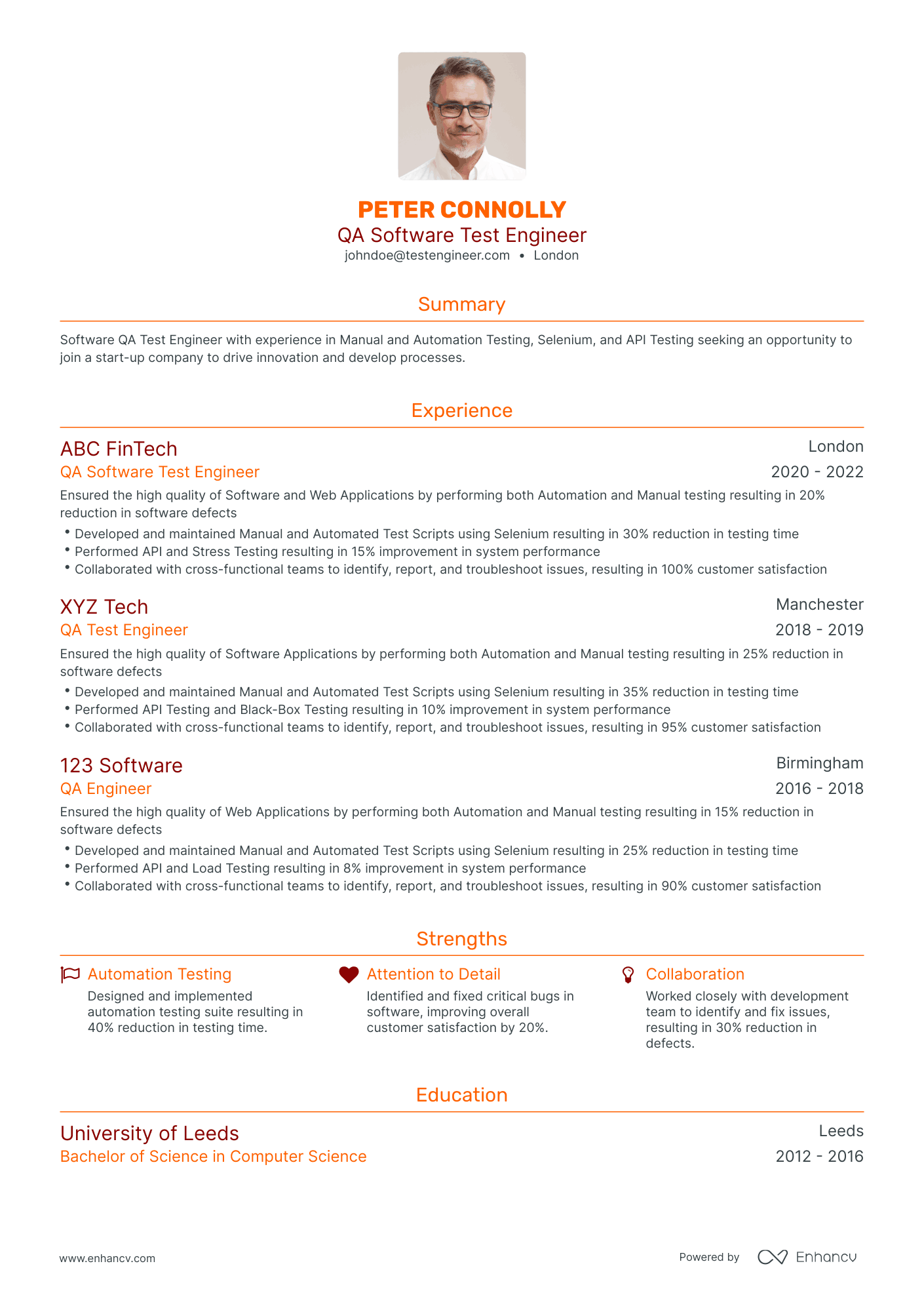 Traditional Software QA Engineer Resume Template