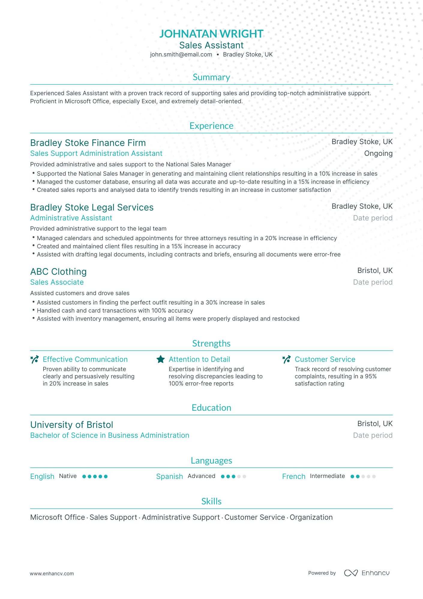 Traditional Sales Assistant Resume Template