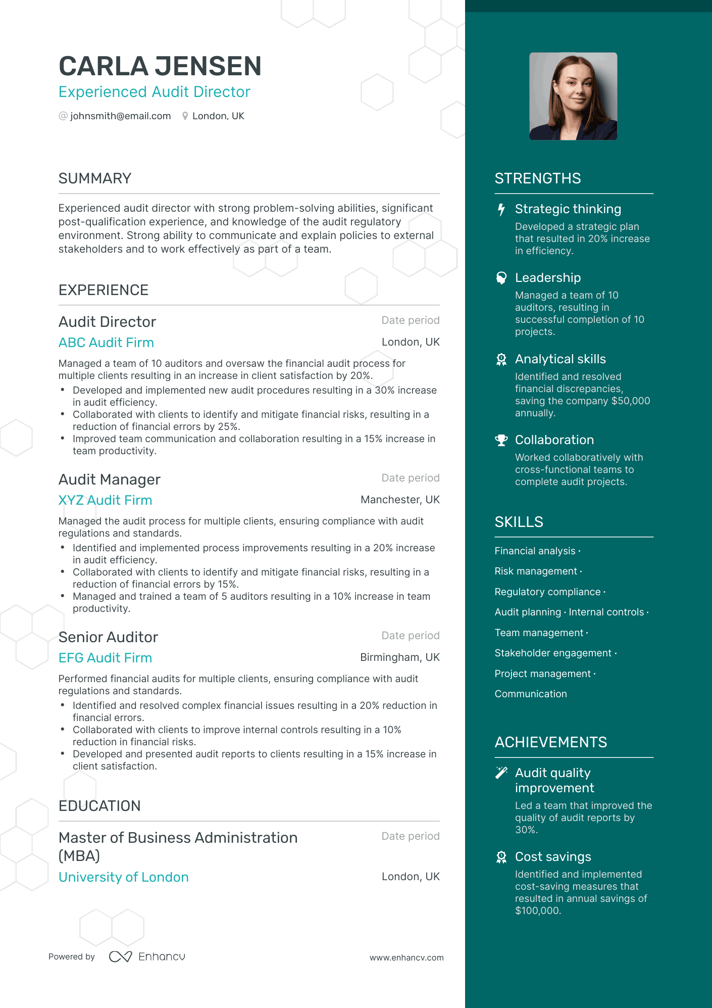 One Page Audit Director Resume Template