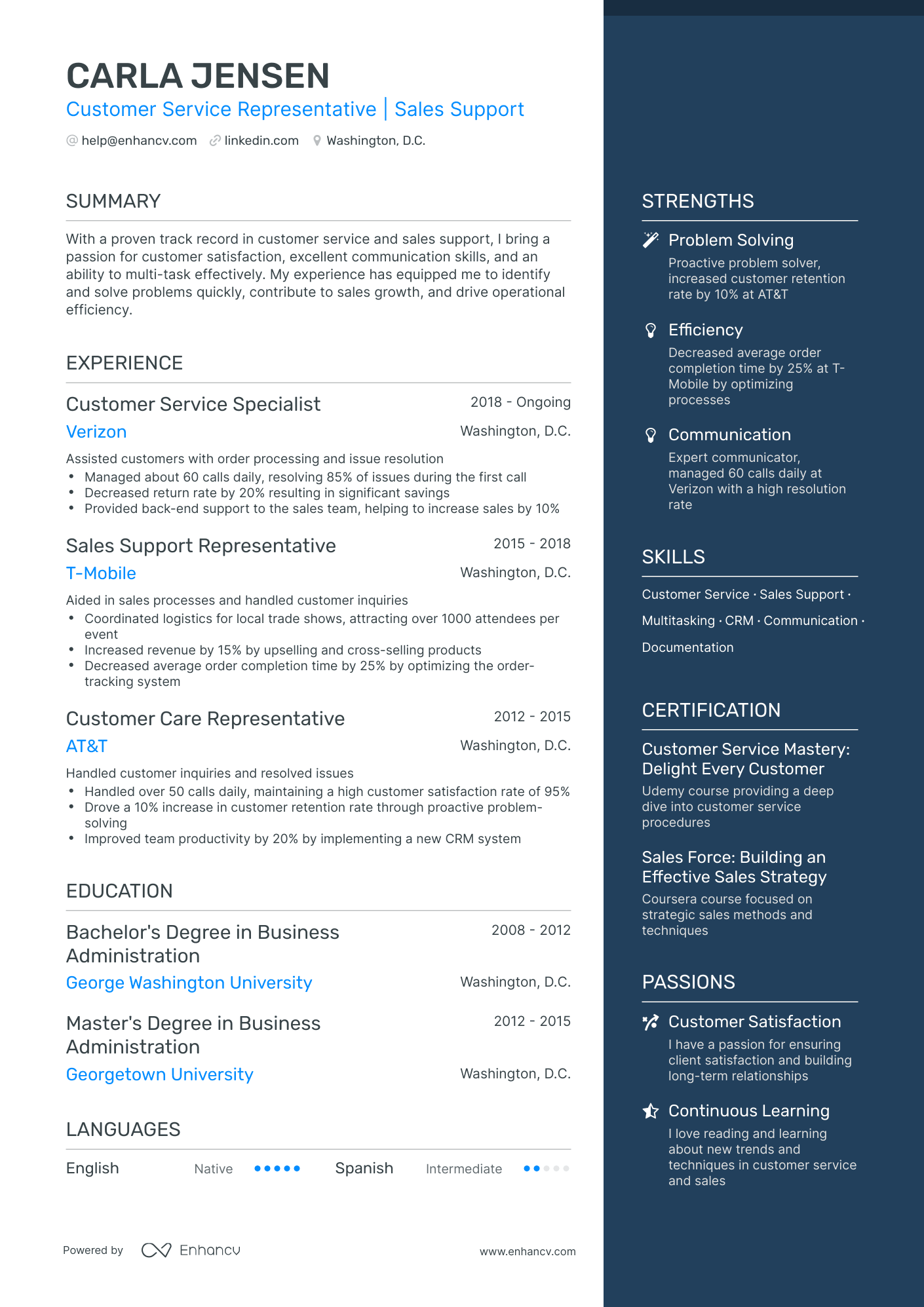 resume for service example