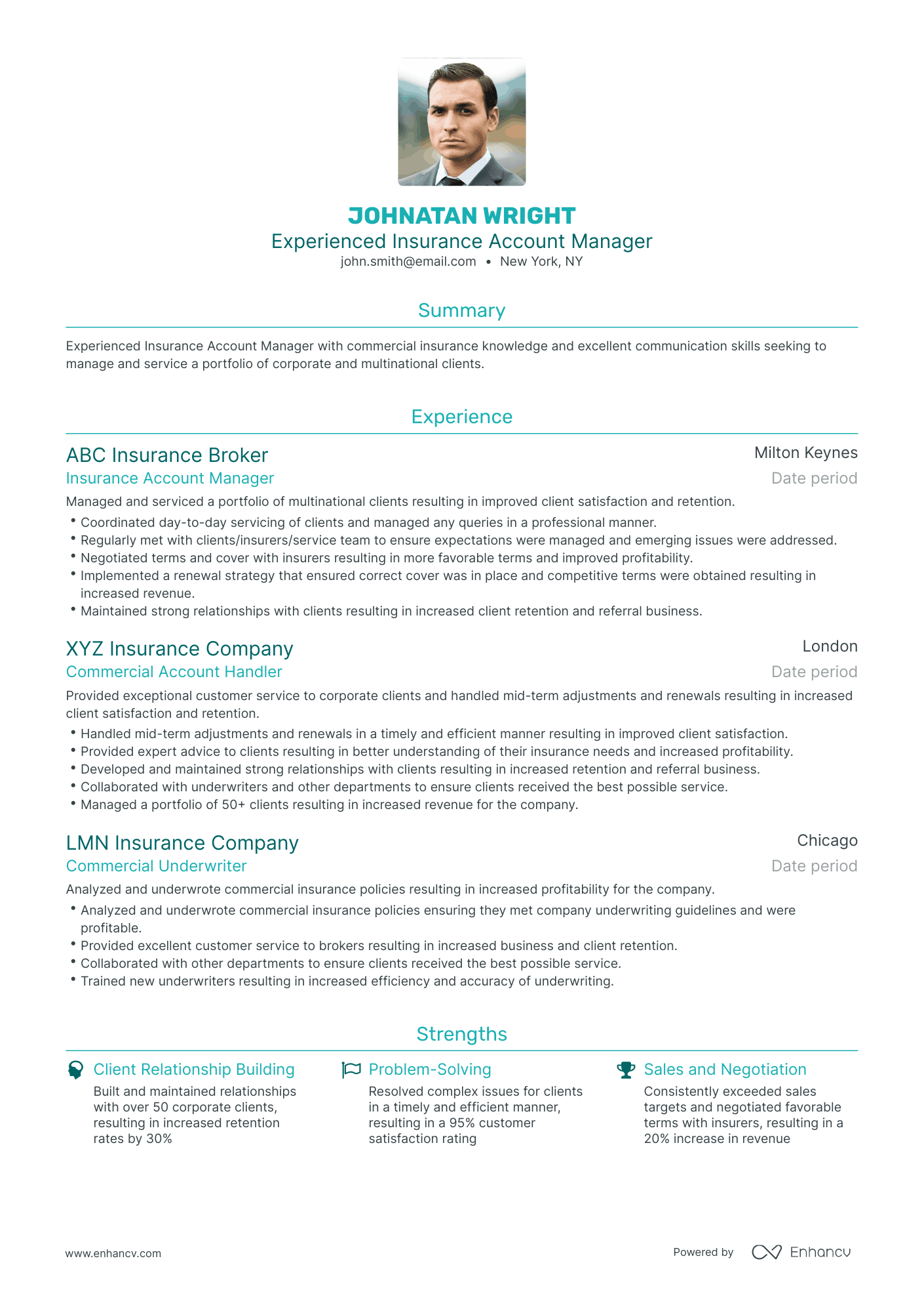 Traditional Insurance Account Manager Resume Template