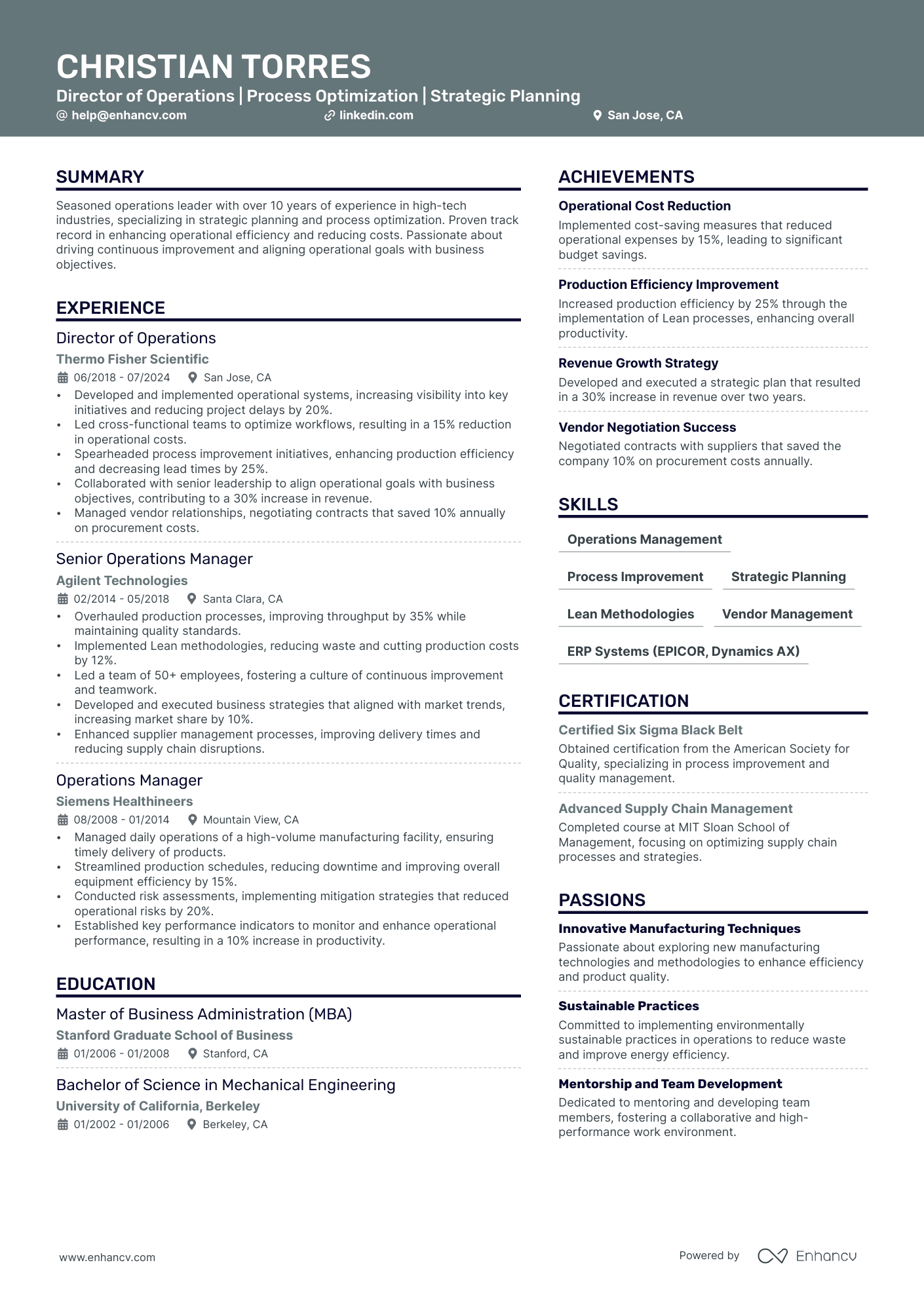 resume profile examples operations manager