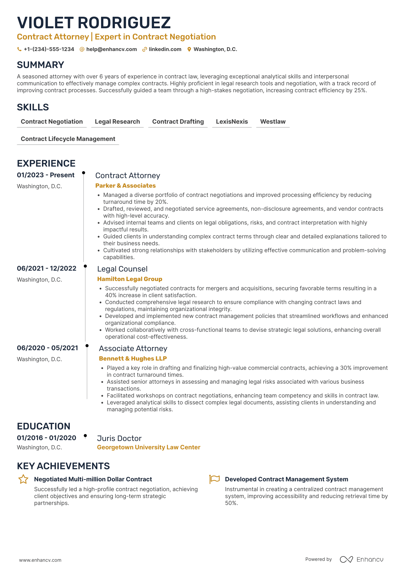 A resume example of a Contract Attorney