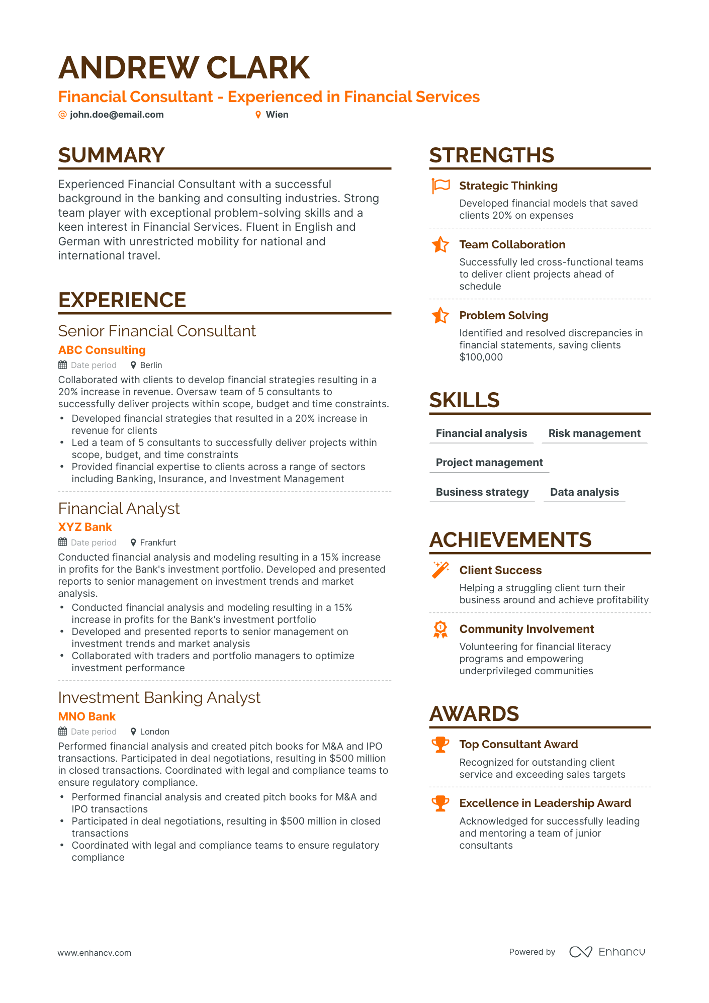 Simple Financial Consultant Resume Template