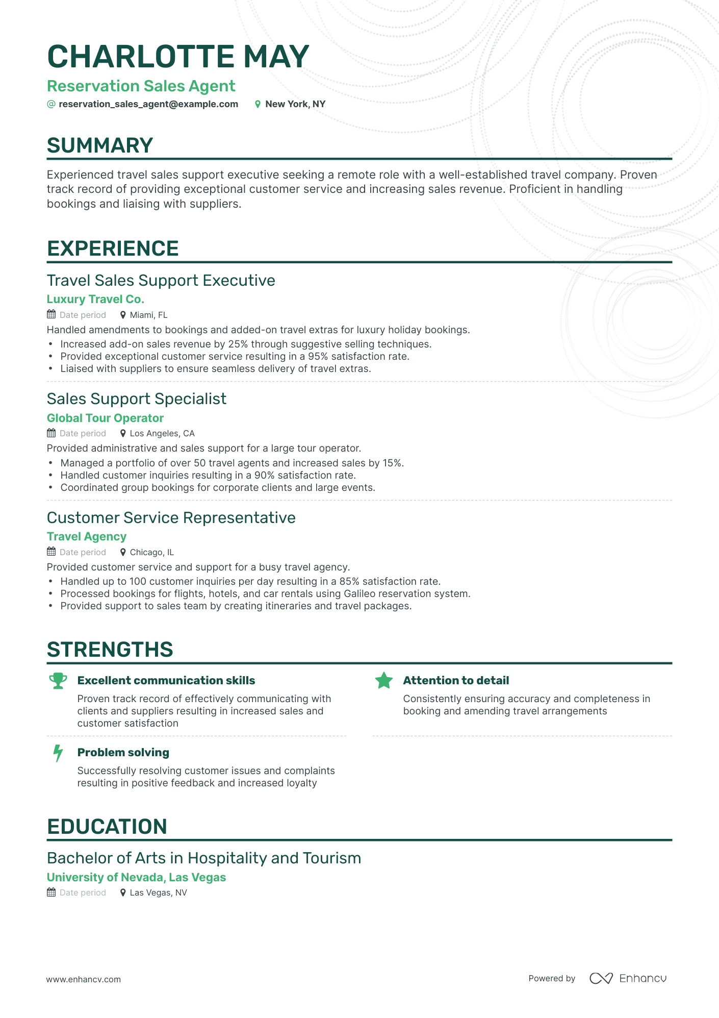 Classic Reservation Sales Agent Resume Template