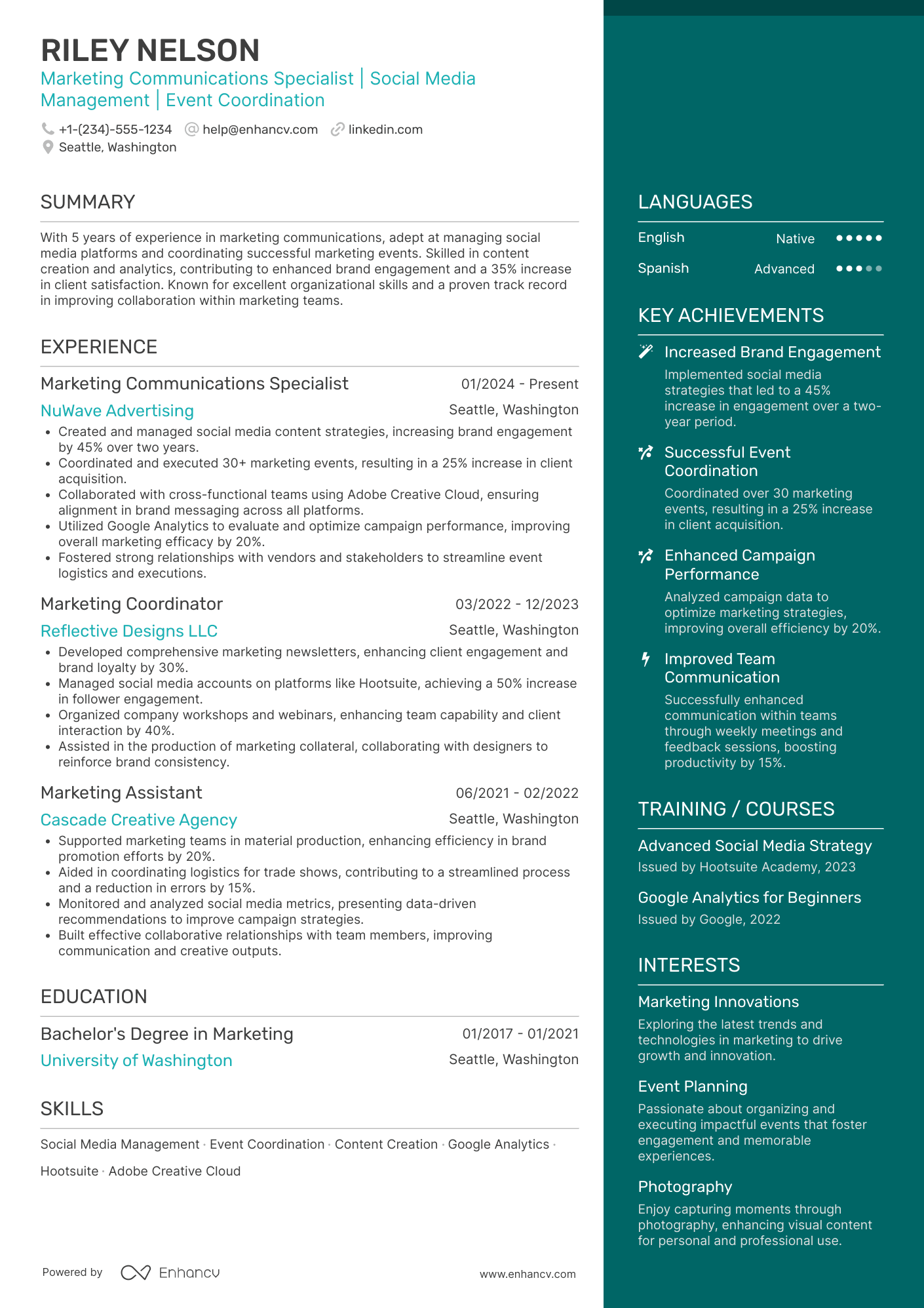 A resume example of a Marketing Communications Assistant
