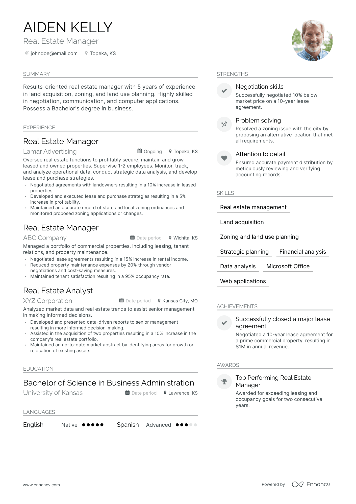 Modern Real Estate Manager Resume Template