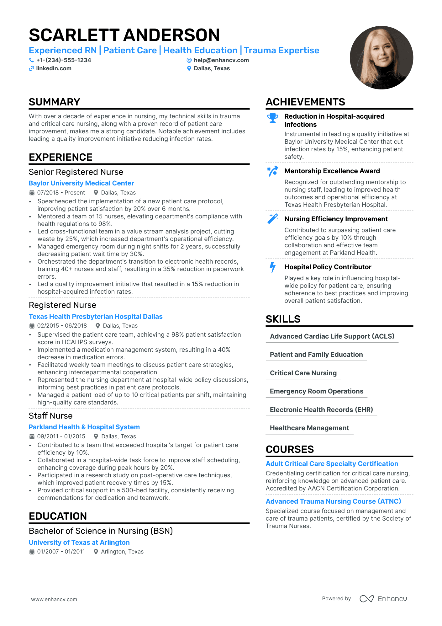registered nurse role resume
