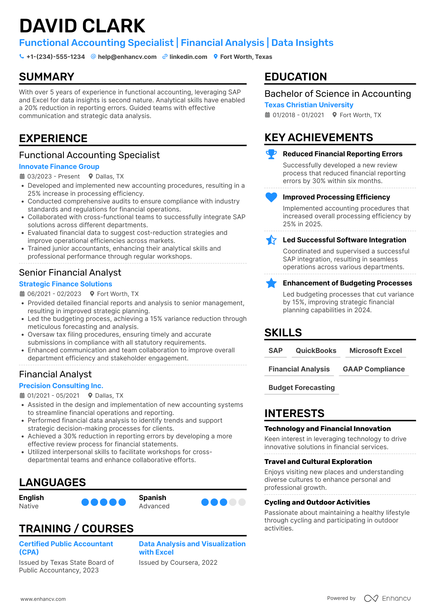 A resume example of a Functional Accounting