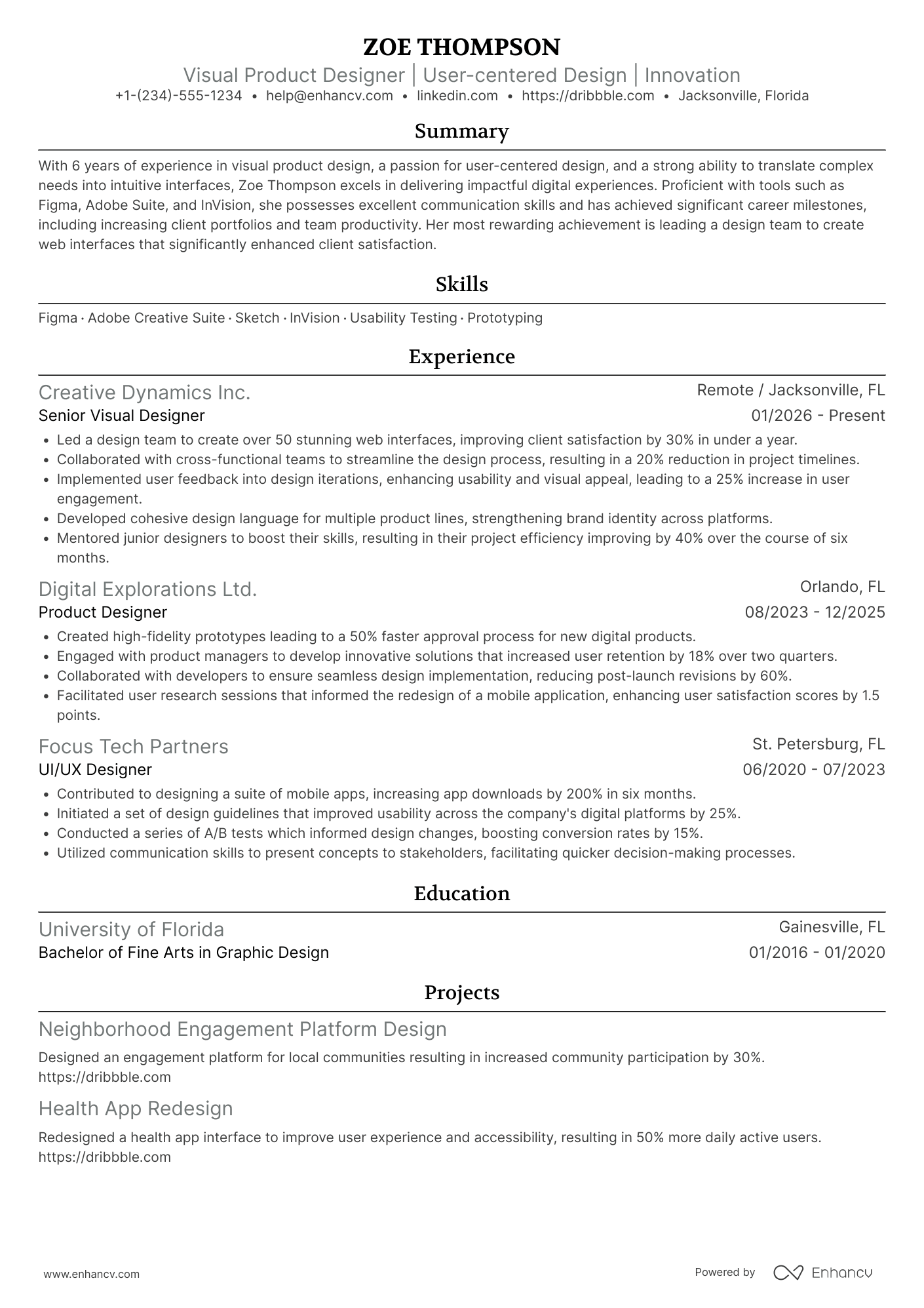 A resume example of a Visual Product Designer
