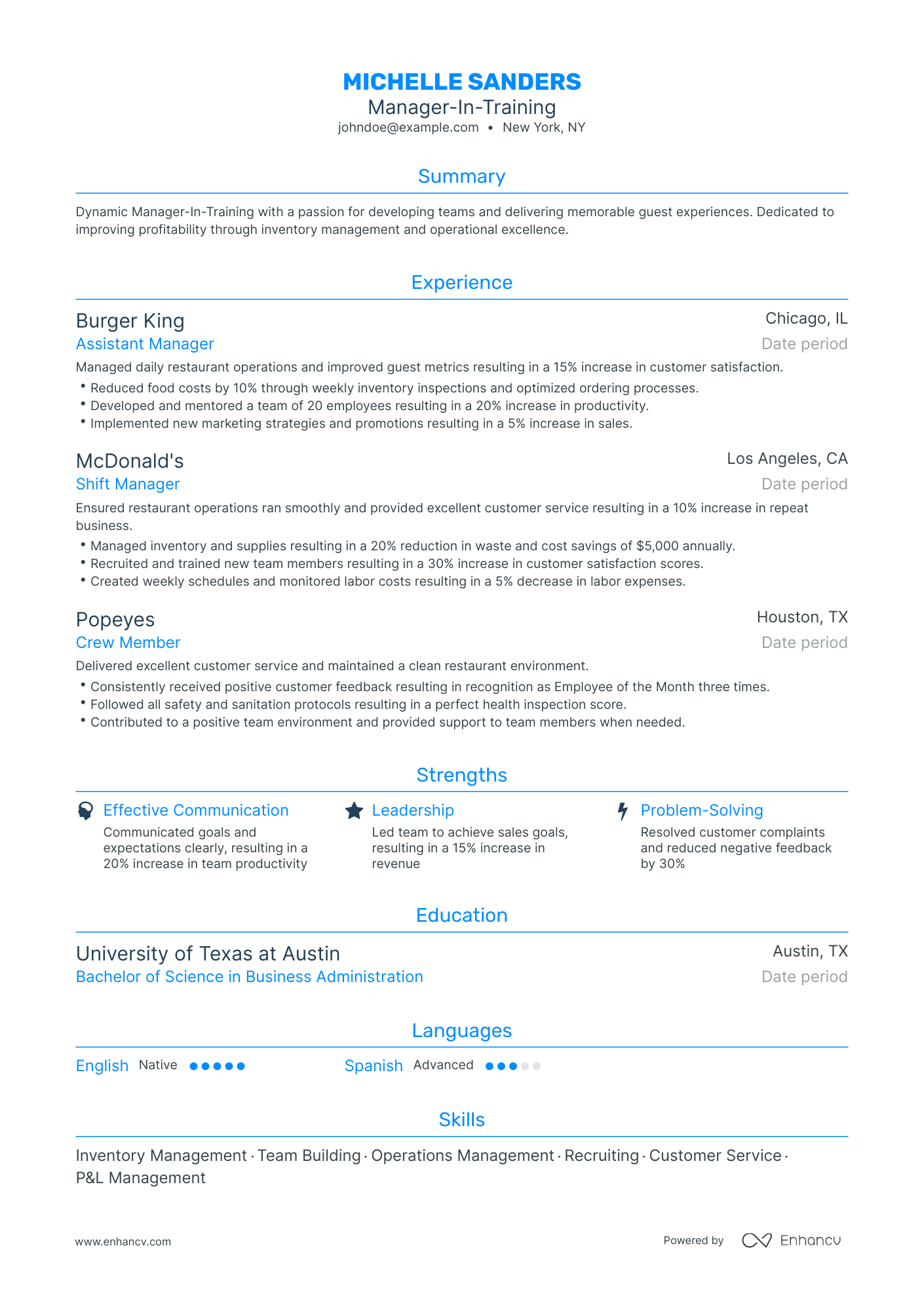 Traditional Manager In Training Resume Template