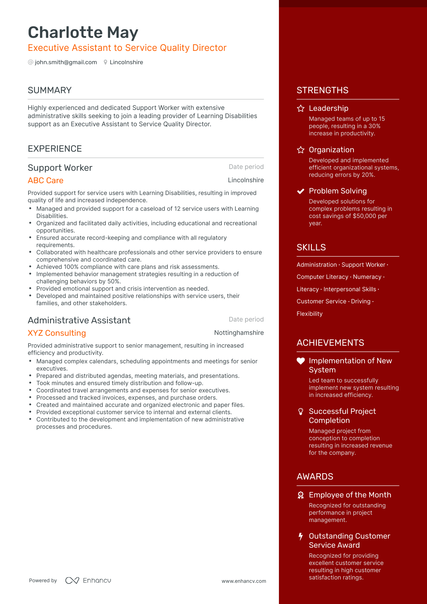 One Page Assistant Director Resume Template