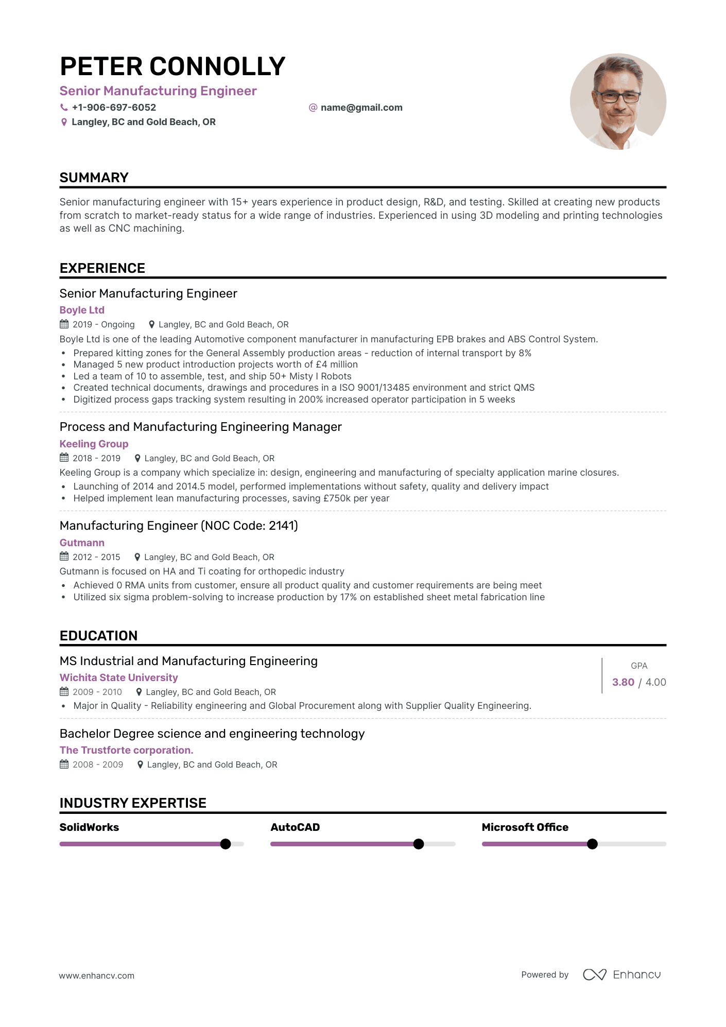 Classic Manufacturing Engineer Resume Template