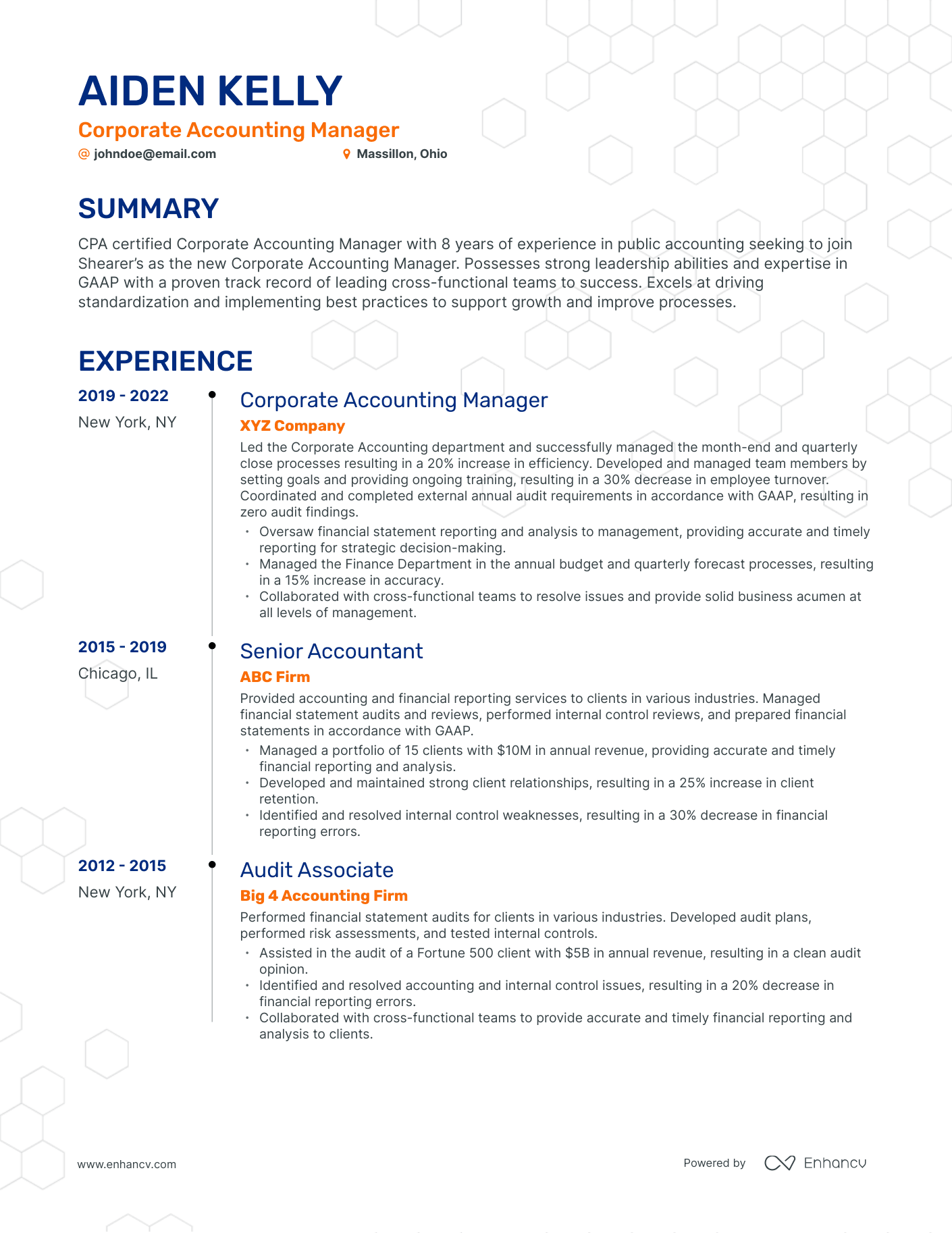 Timeline Corporate Accounting Resume Template