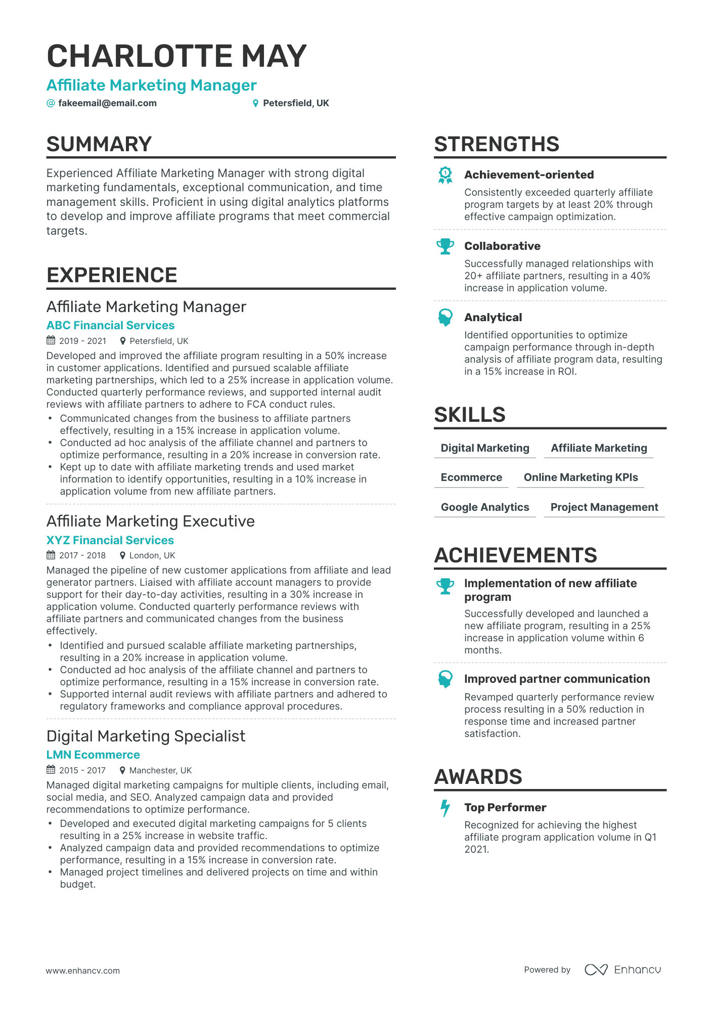Simple Affiliate Marketing Manager Resume Template