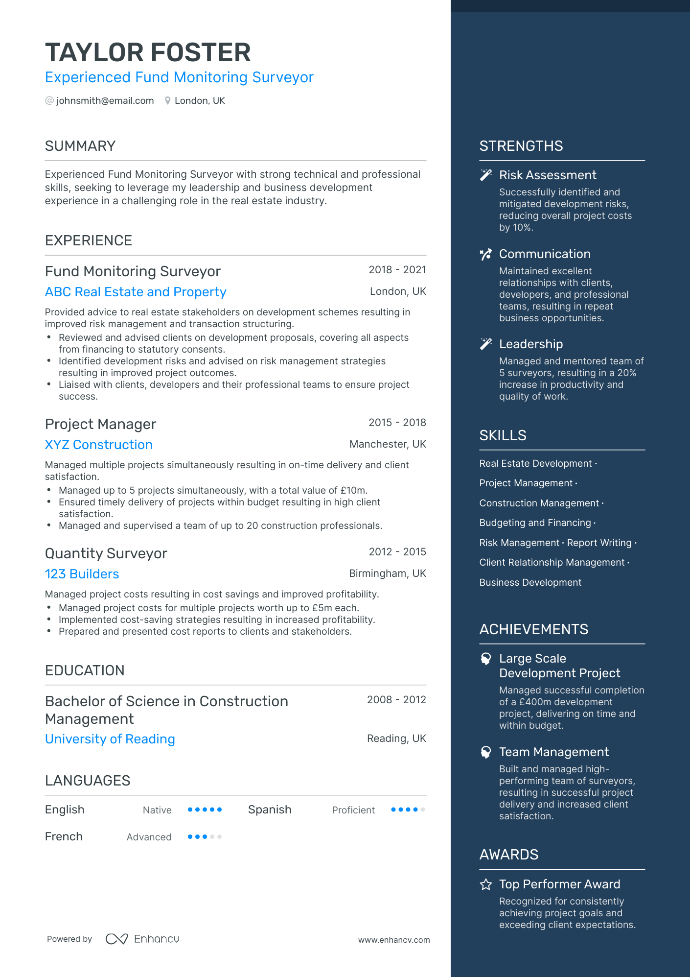 A resume example of a Real Estate Professional