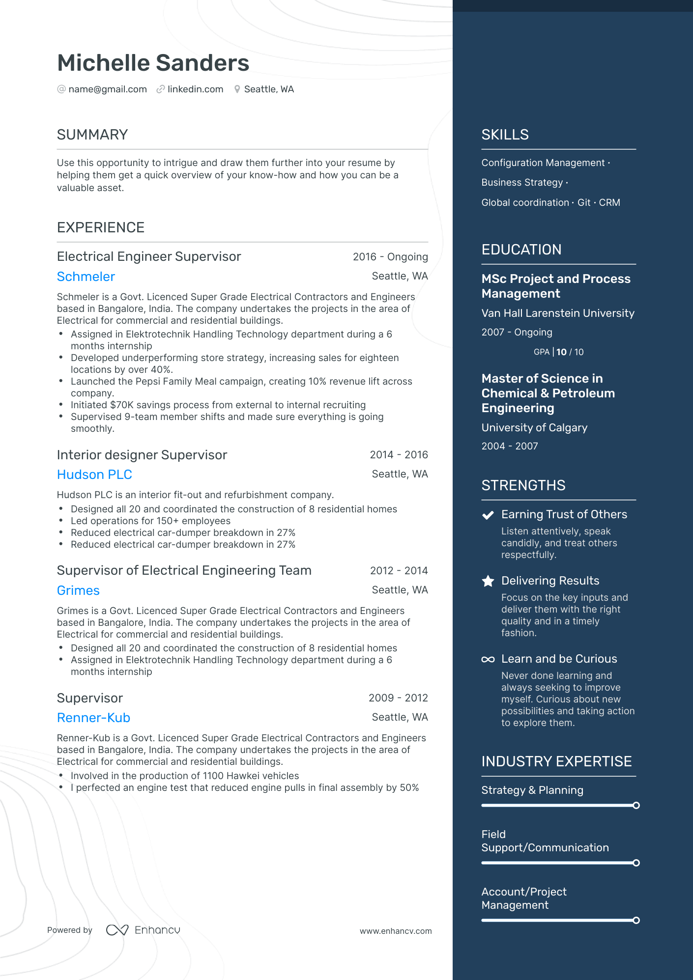 One Page Supervisor Resume Template