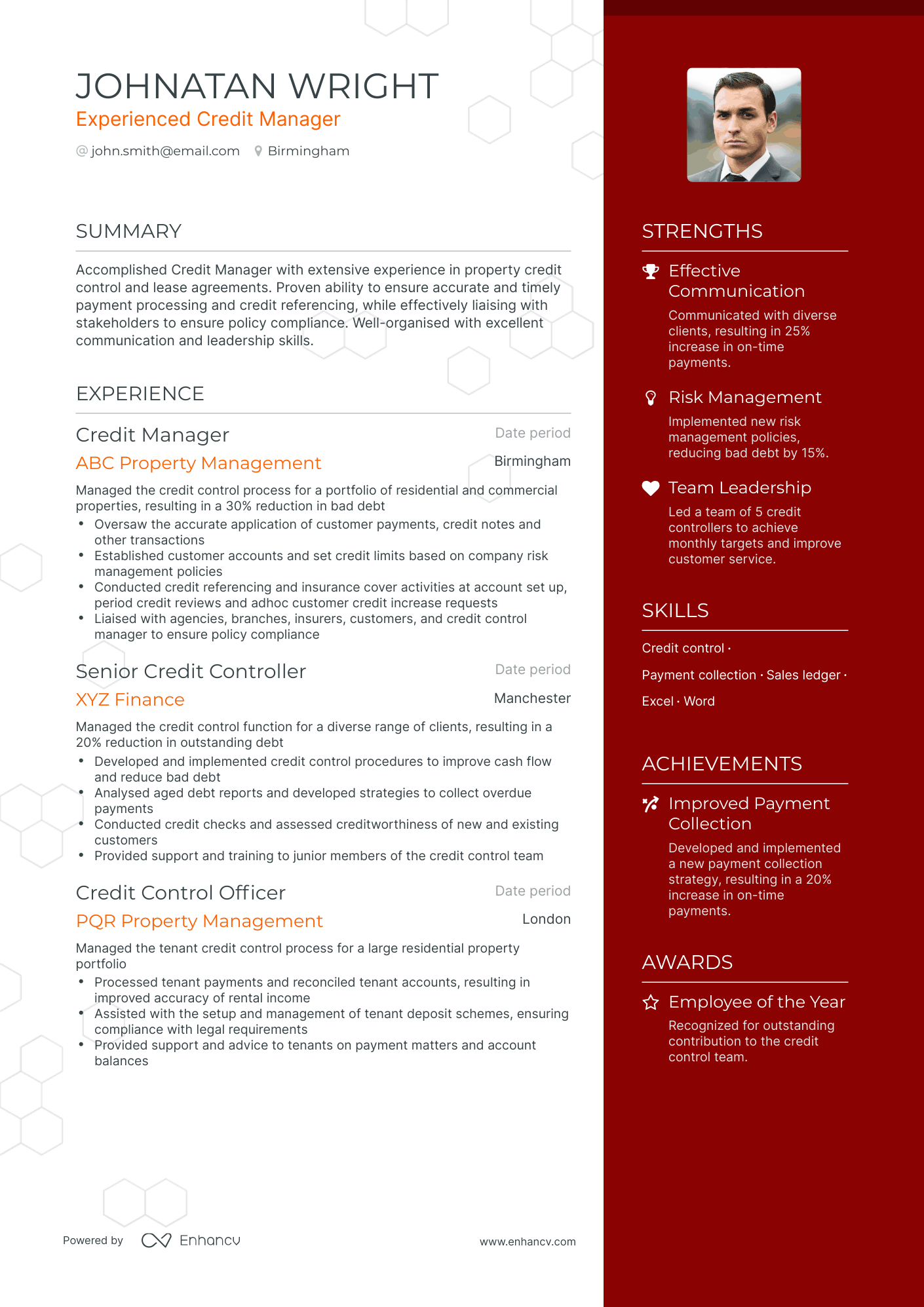 One Page Credit Manager Resume Template