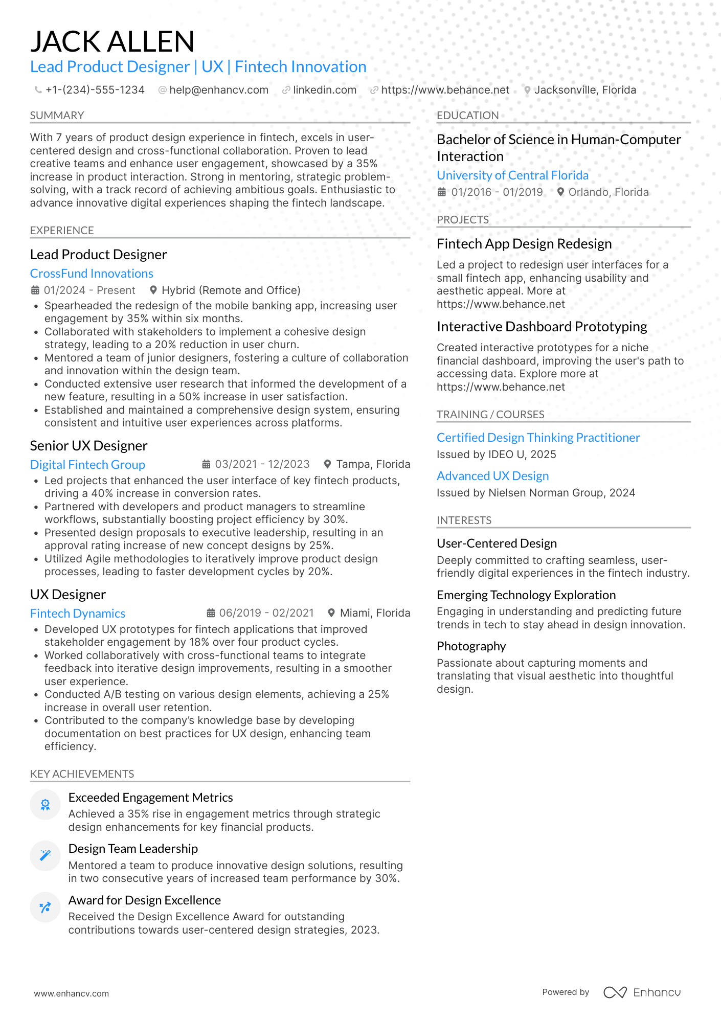 A resume example of a Lead Product Designer