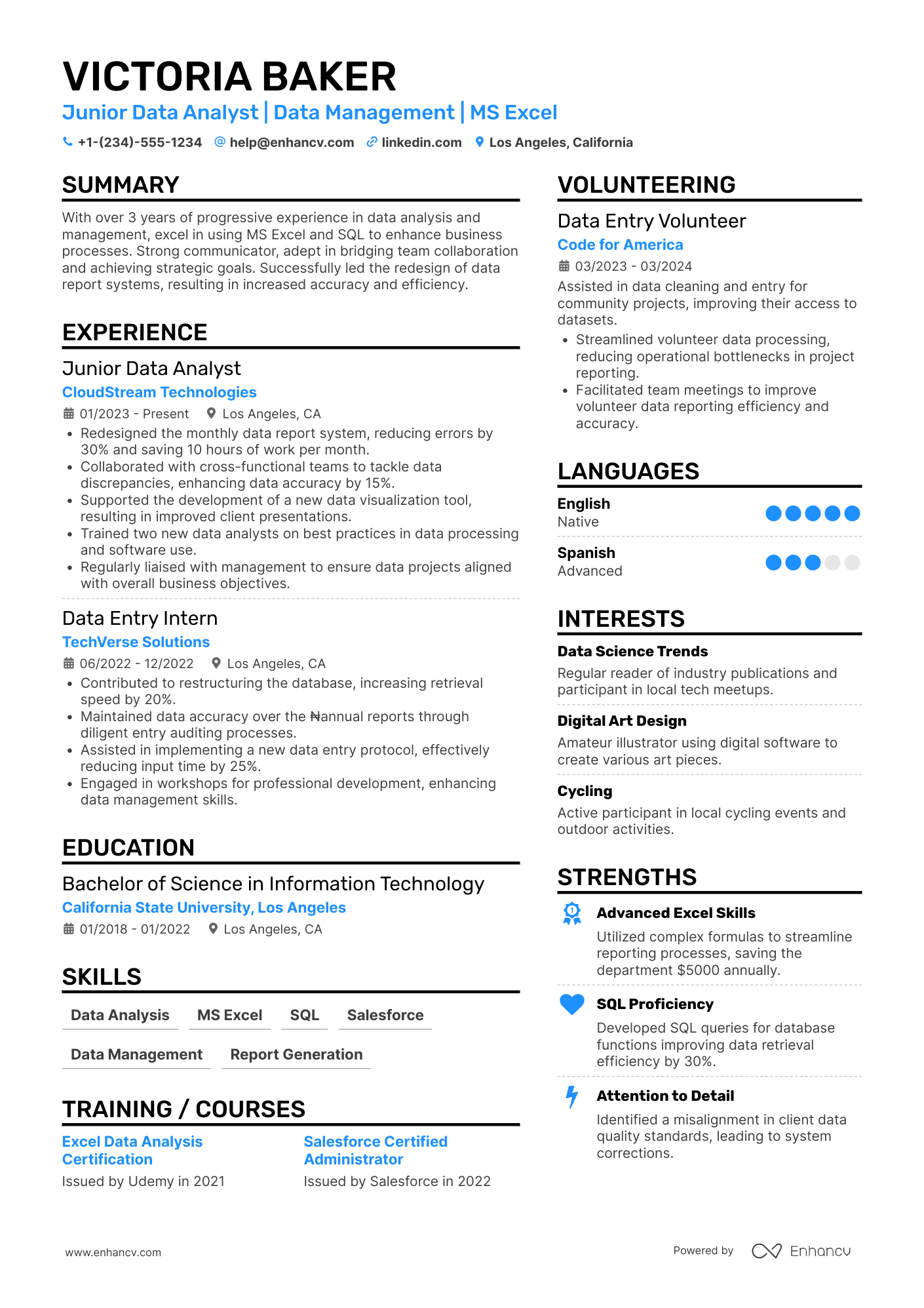 A resume example of a Data Entry Clerk Manager