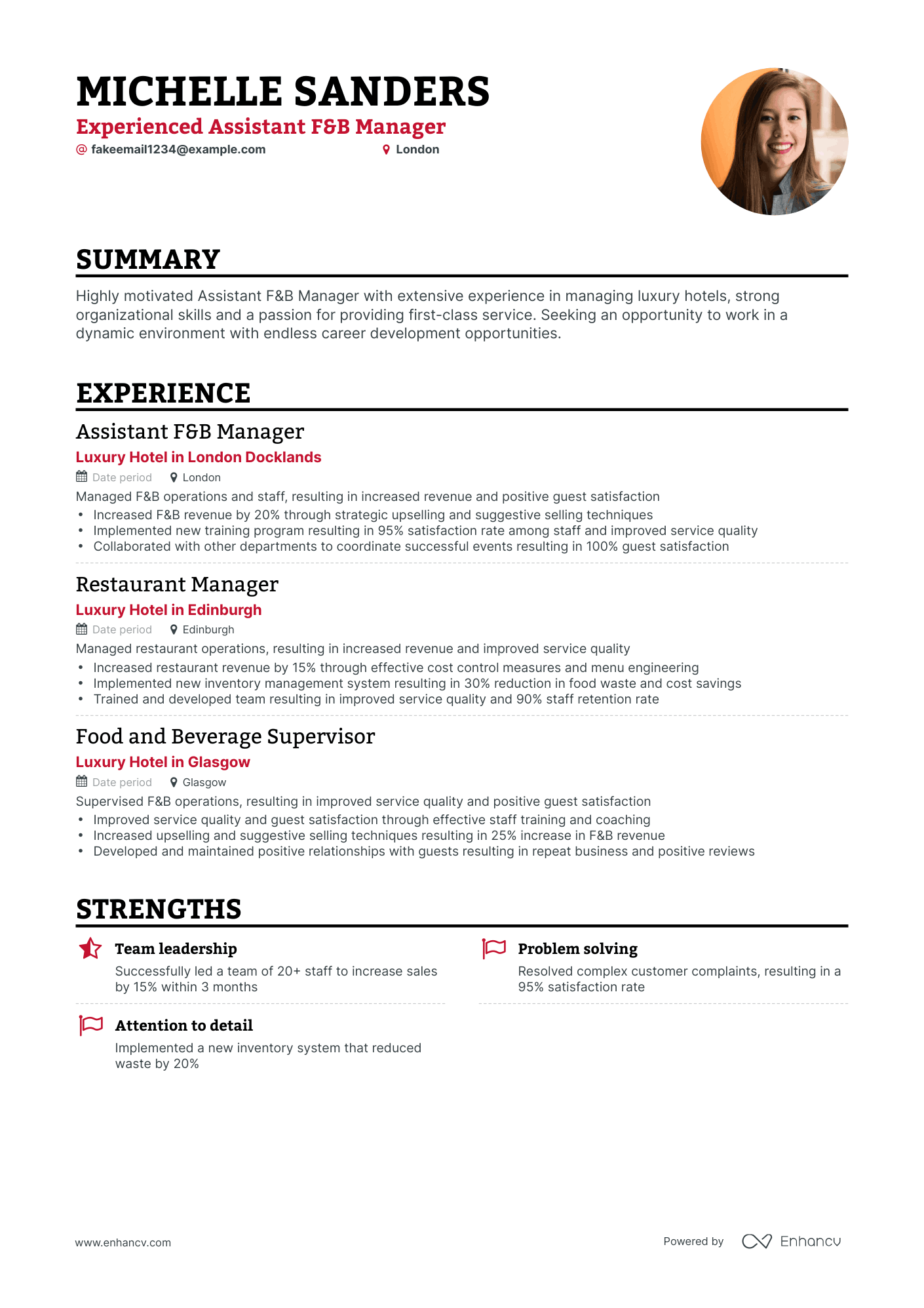 Classic Hotel Assistant Manager Resume Template