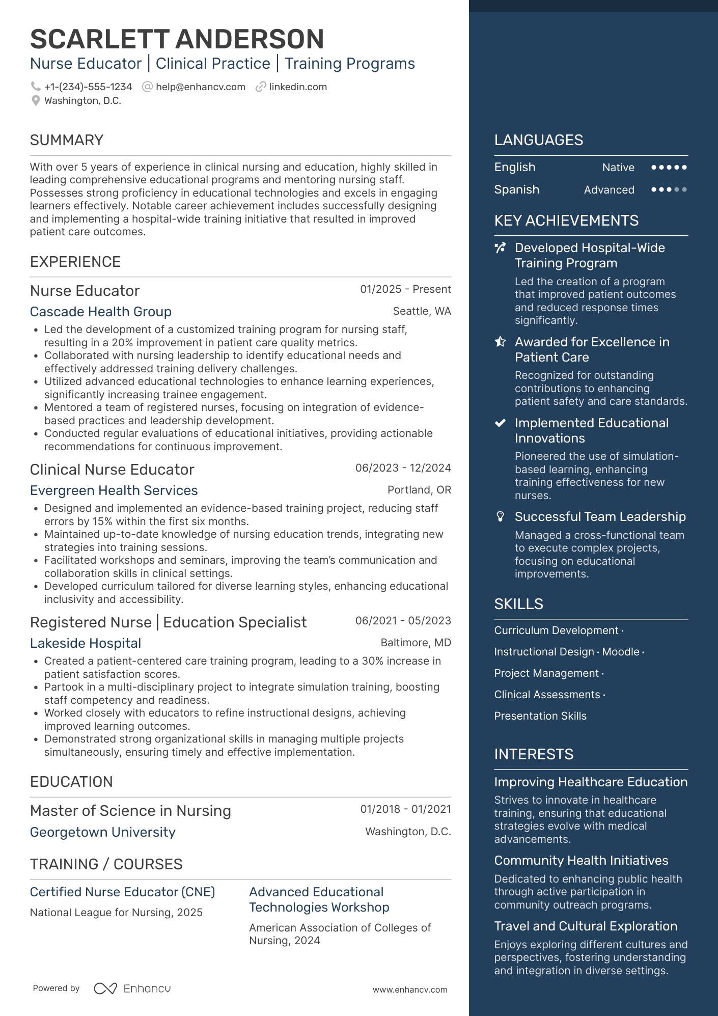 A resume example of a Nurse Educator Consultant