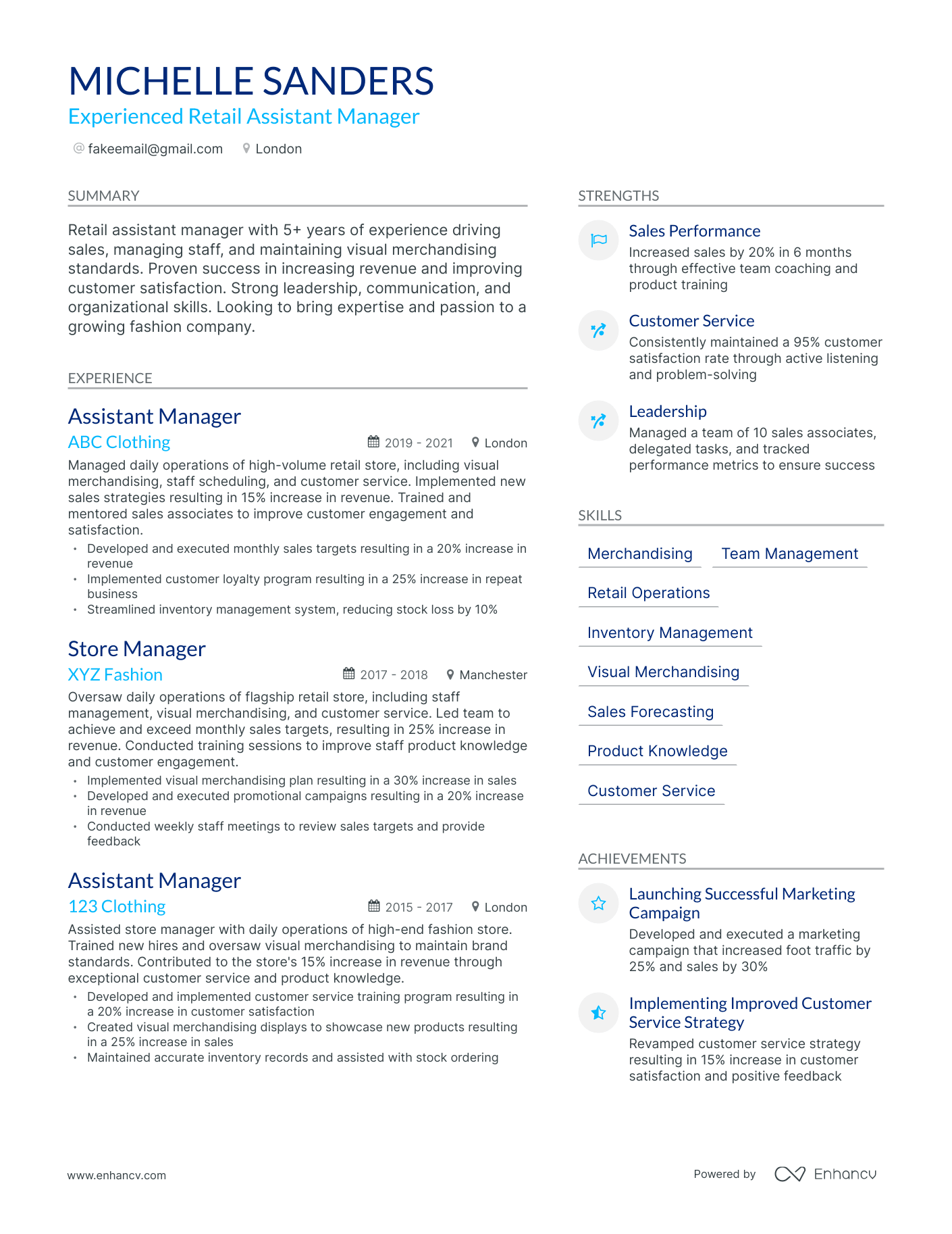 Modern Assistant Manager Retail Resume Template