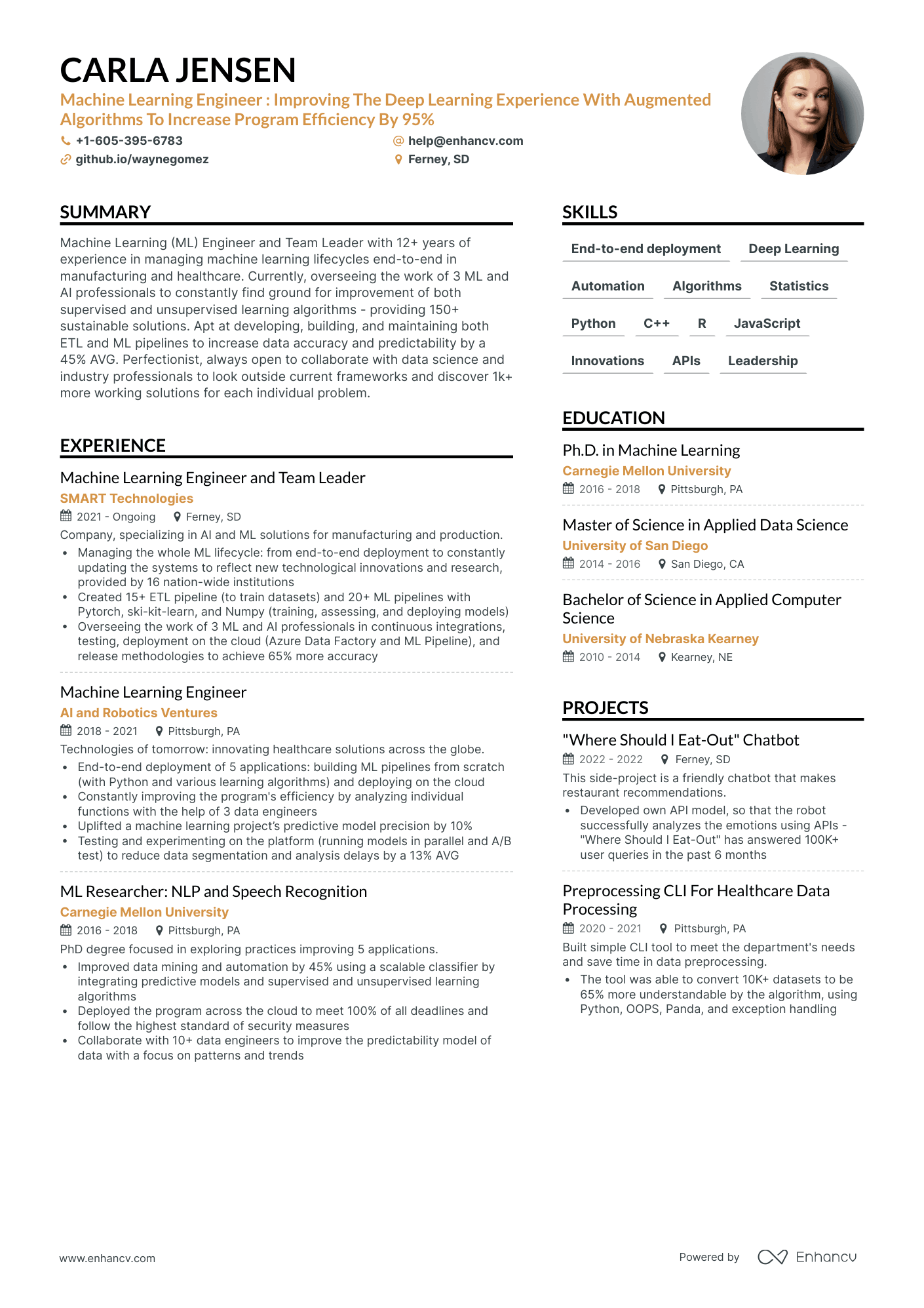 Simple Machine Learning Resume Template
