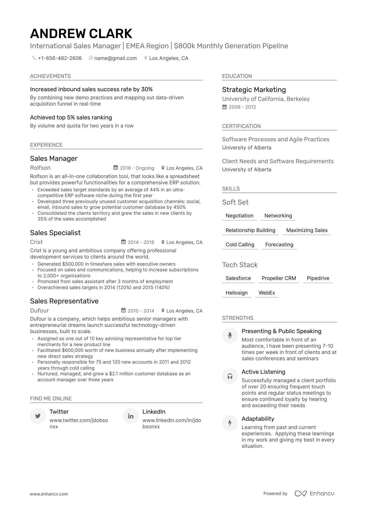 Modern Sales Manager Resume Template