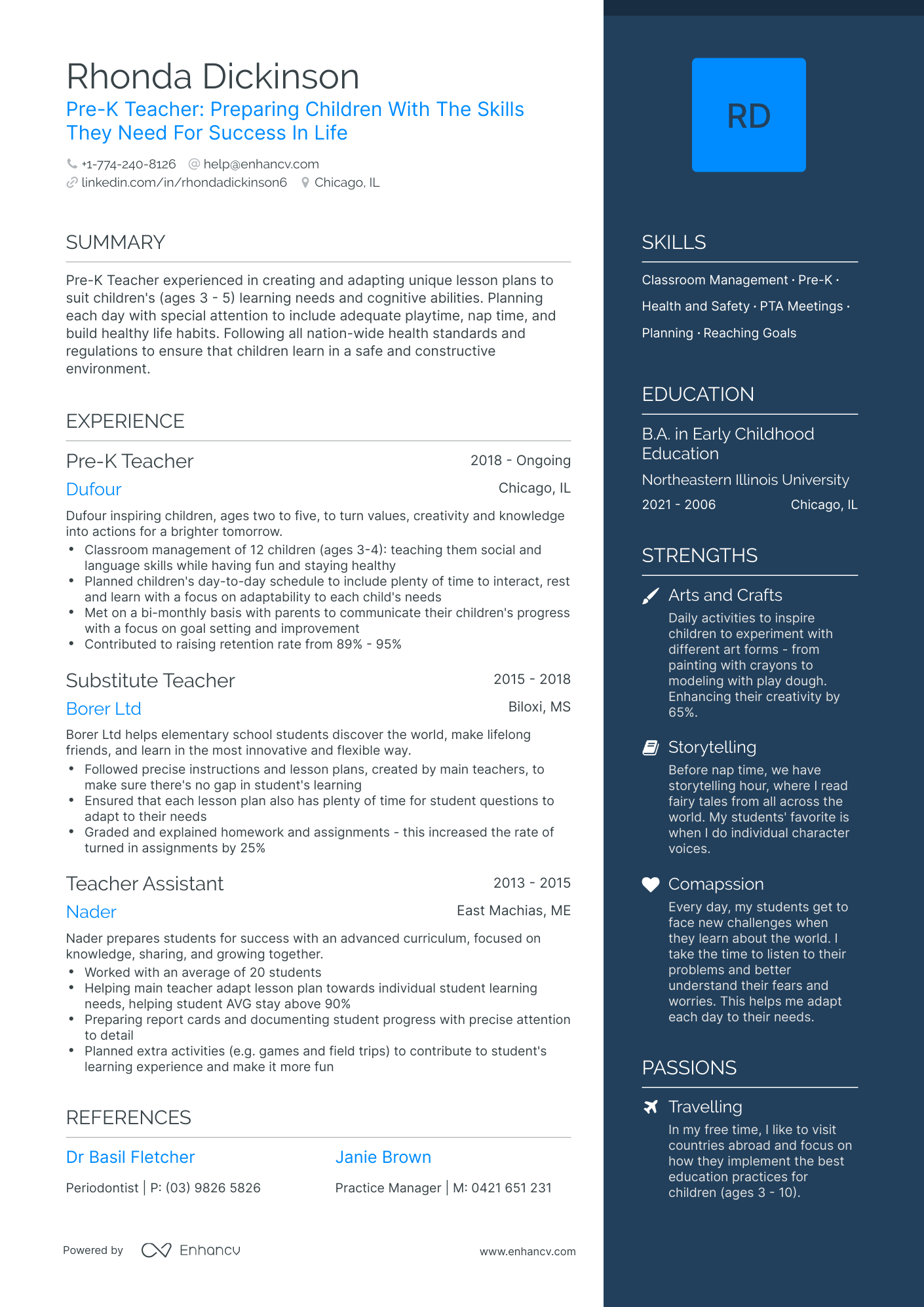 One Page Pre K Teacher Resume Template