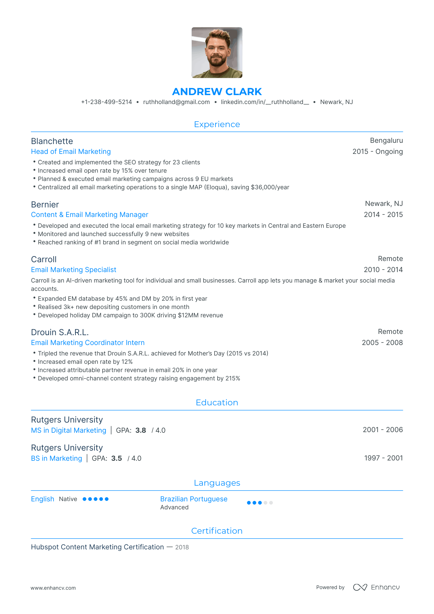 Traditional Email Marketing Resume Template