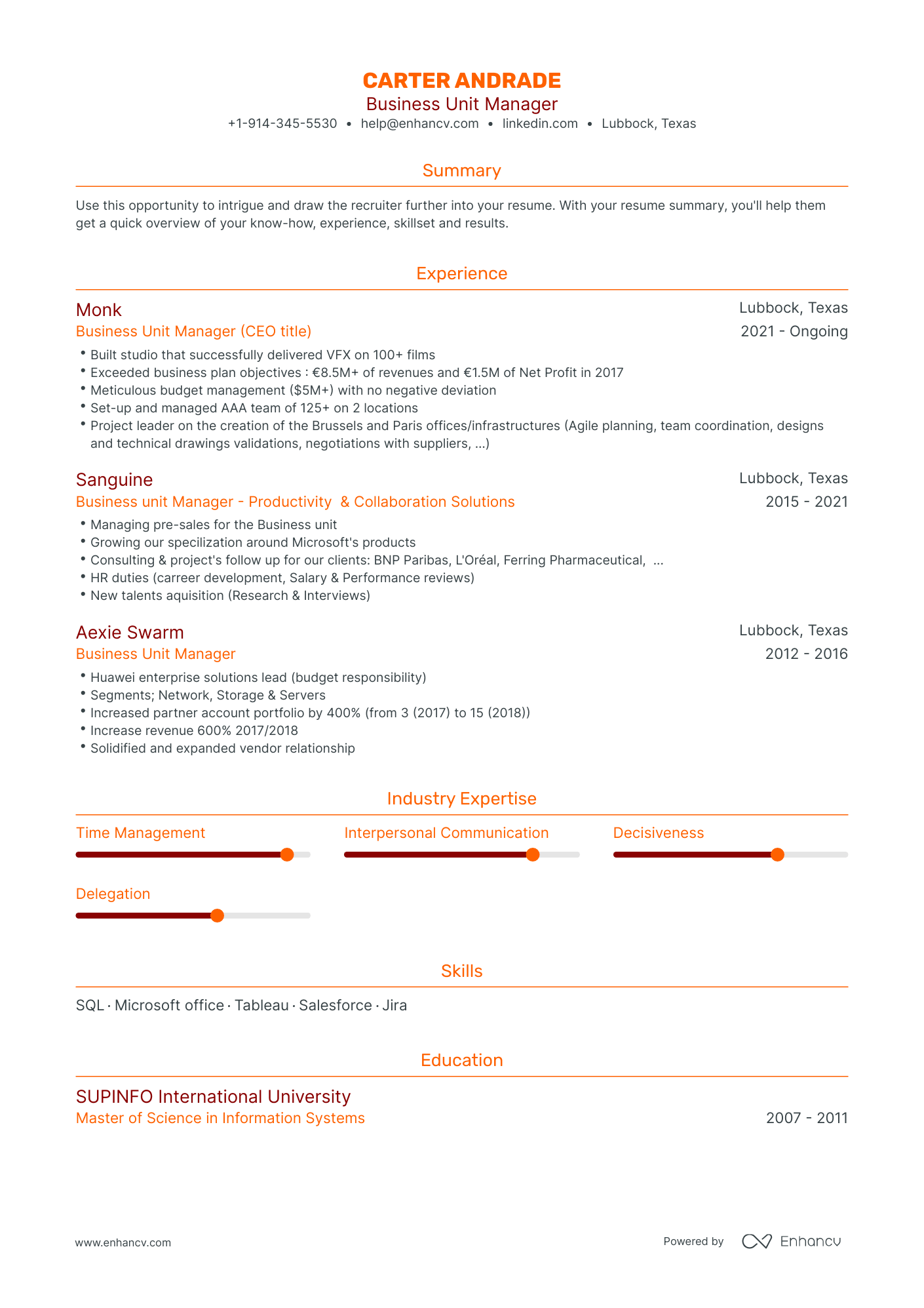 Business Unit Manager Resume Examples & Guide for 2023 (Layout, Skills ...