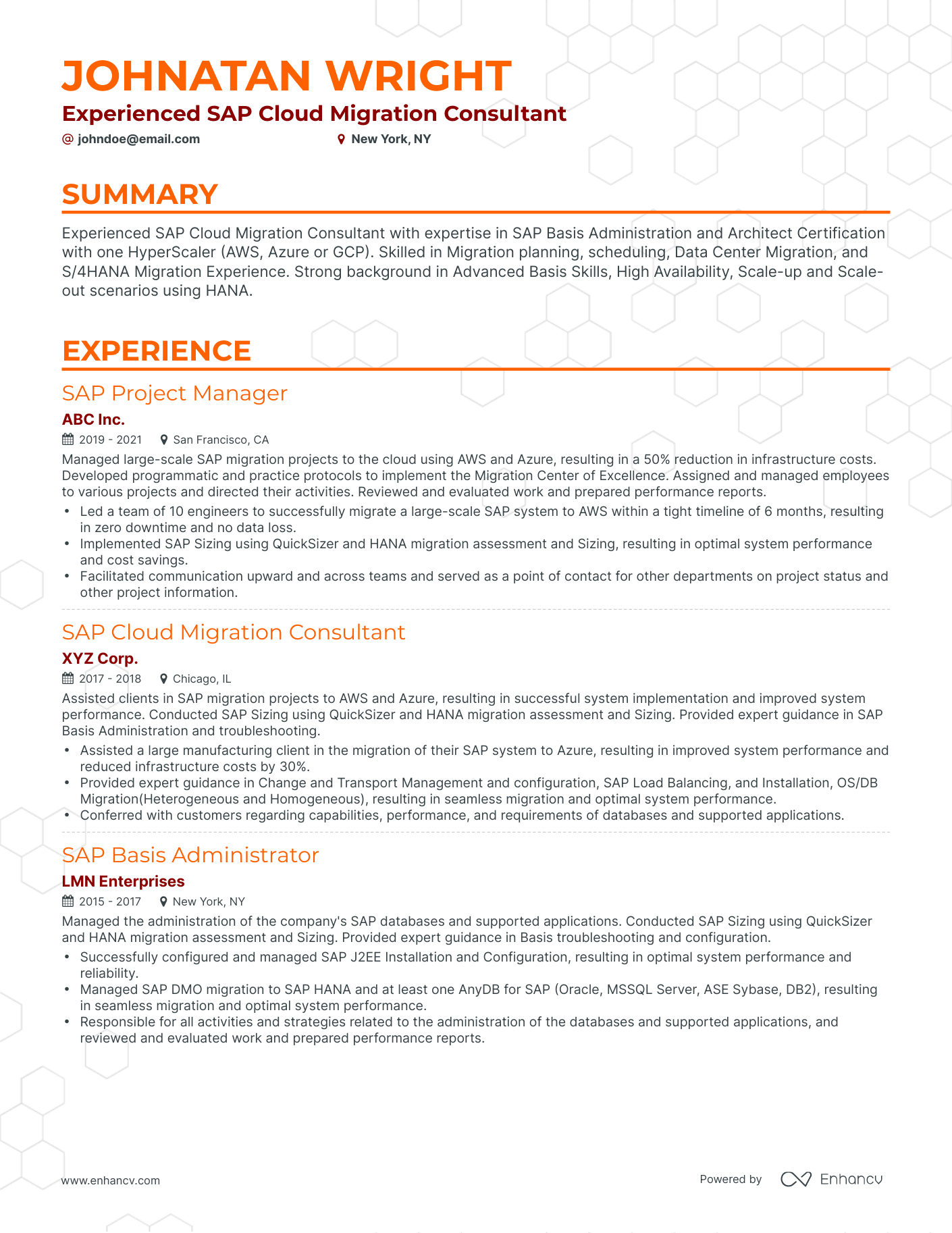 Classic SAP Project Manager Resume Template