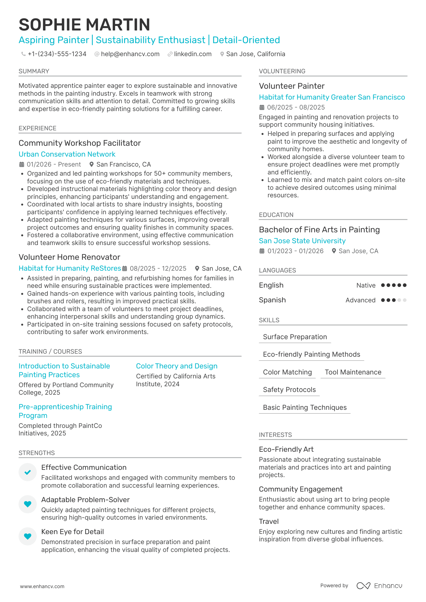 A resume example of a Apprentice Painter