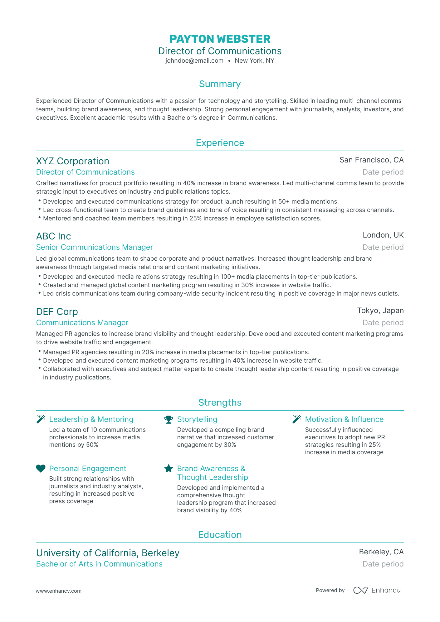 Traditional Director Of Communications Resume Template