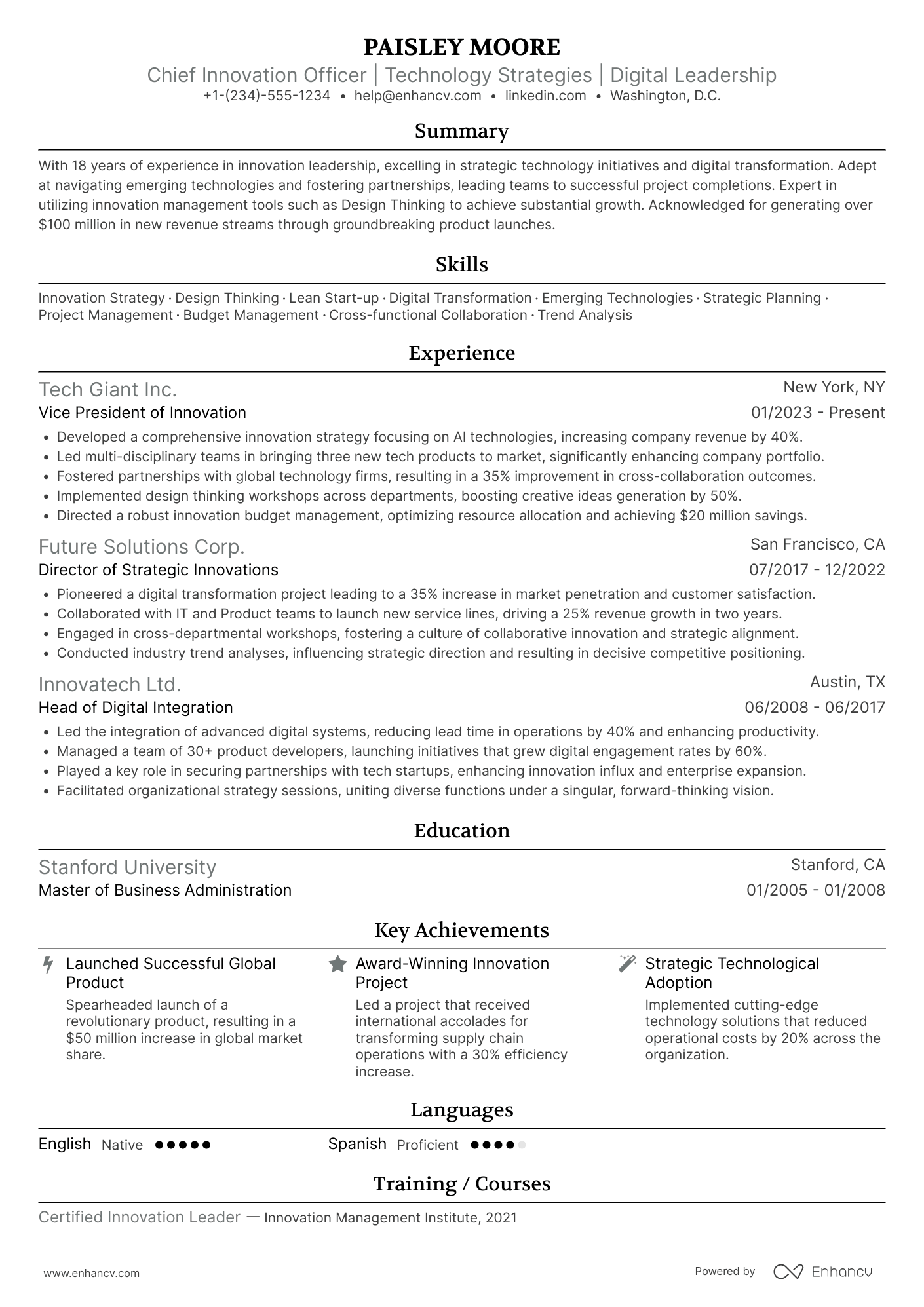 A resume example of a Chief Innovation Strategy Officer