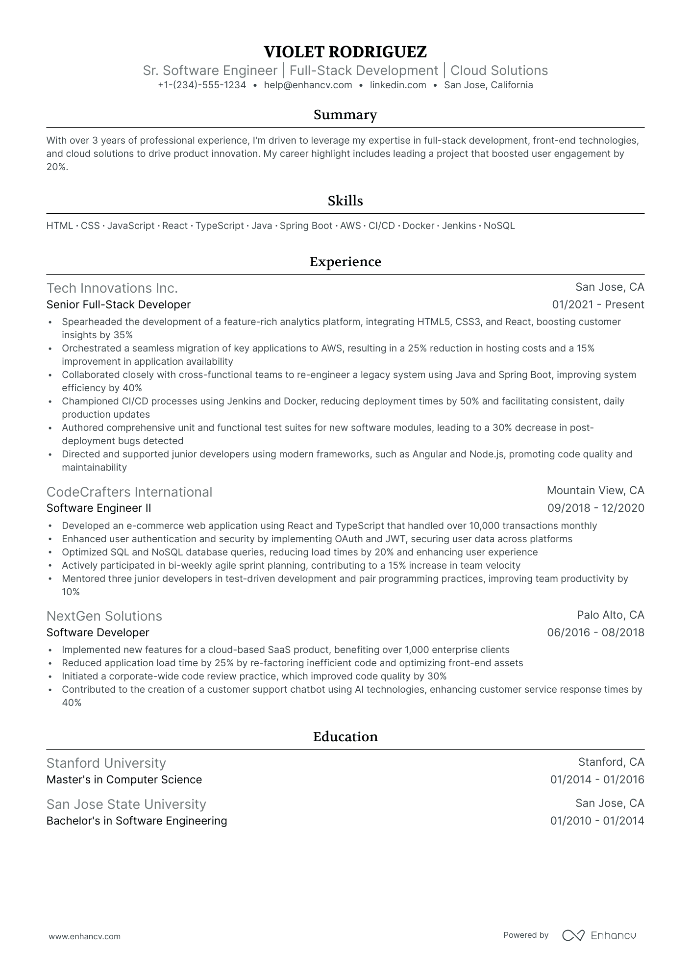 resume format for 1 year experienced software engineer